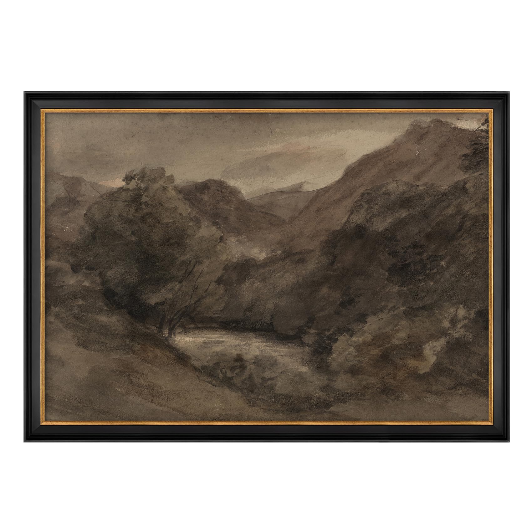 MUDECOR Premium Framed Wall Art Moody Landscape with River and Hills Illustrations Impressionism Scenic Colorful for Living Room, Bedroom, Office - 26