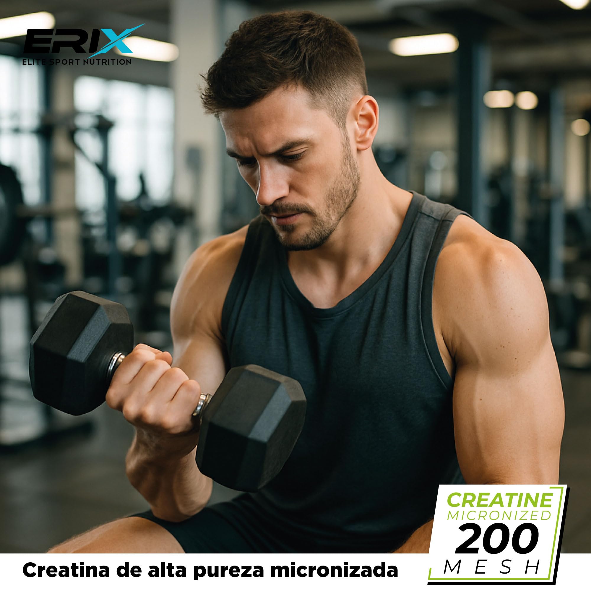 ERIX Nutrición Creatina Monohidrato 200 Mesh Neutra - Pack de 2 x 500g (1 Kg, 332 Dosis) - Polvo Micronizado 100% Puro sin Sabor para Entrenamiento, Mejora la Fuerza Muscular y la Recuperación