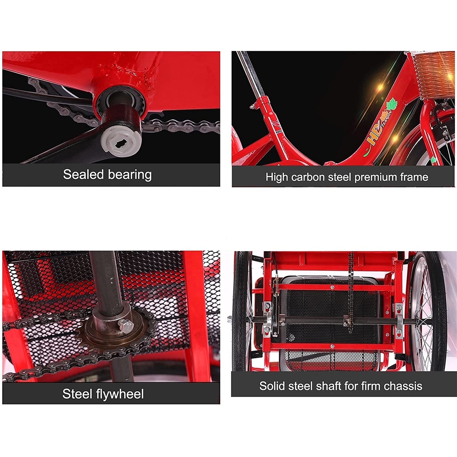 Triciclo Plegable Para Adultos De 20 Pulgadas – Marcha Única, Cesta Trasera, Altura Ajustable, Ideal Para Ocio, Compras Y Personas Mayores (Rojo)