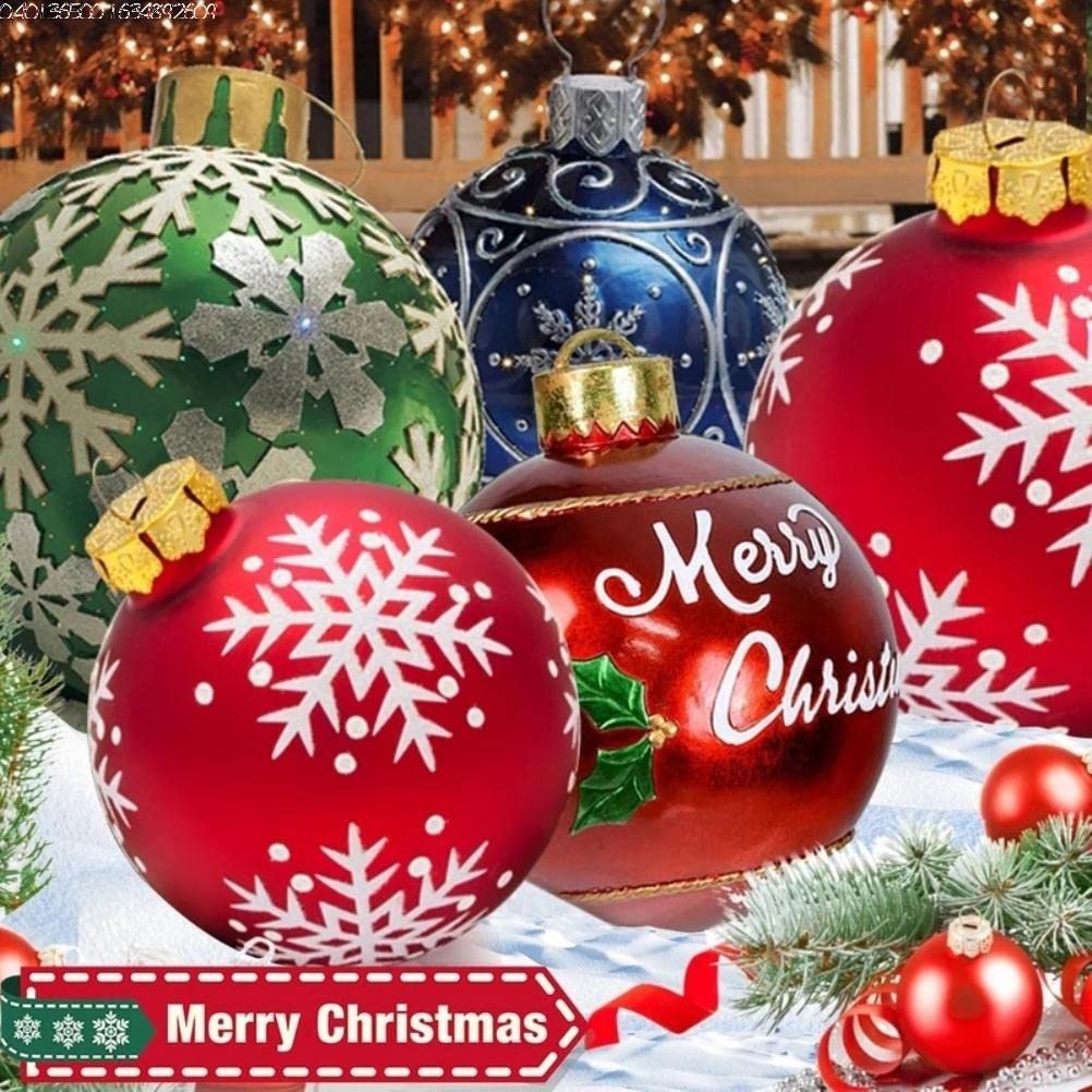 Boule De Noël Gonflable Gukasxi Géante 60 Cm - Décoration Extérieure Et Intérieure En PVC Rouge Avec Motifs Festifs