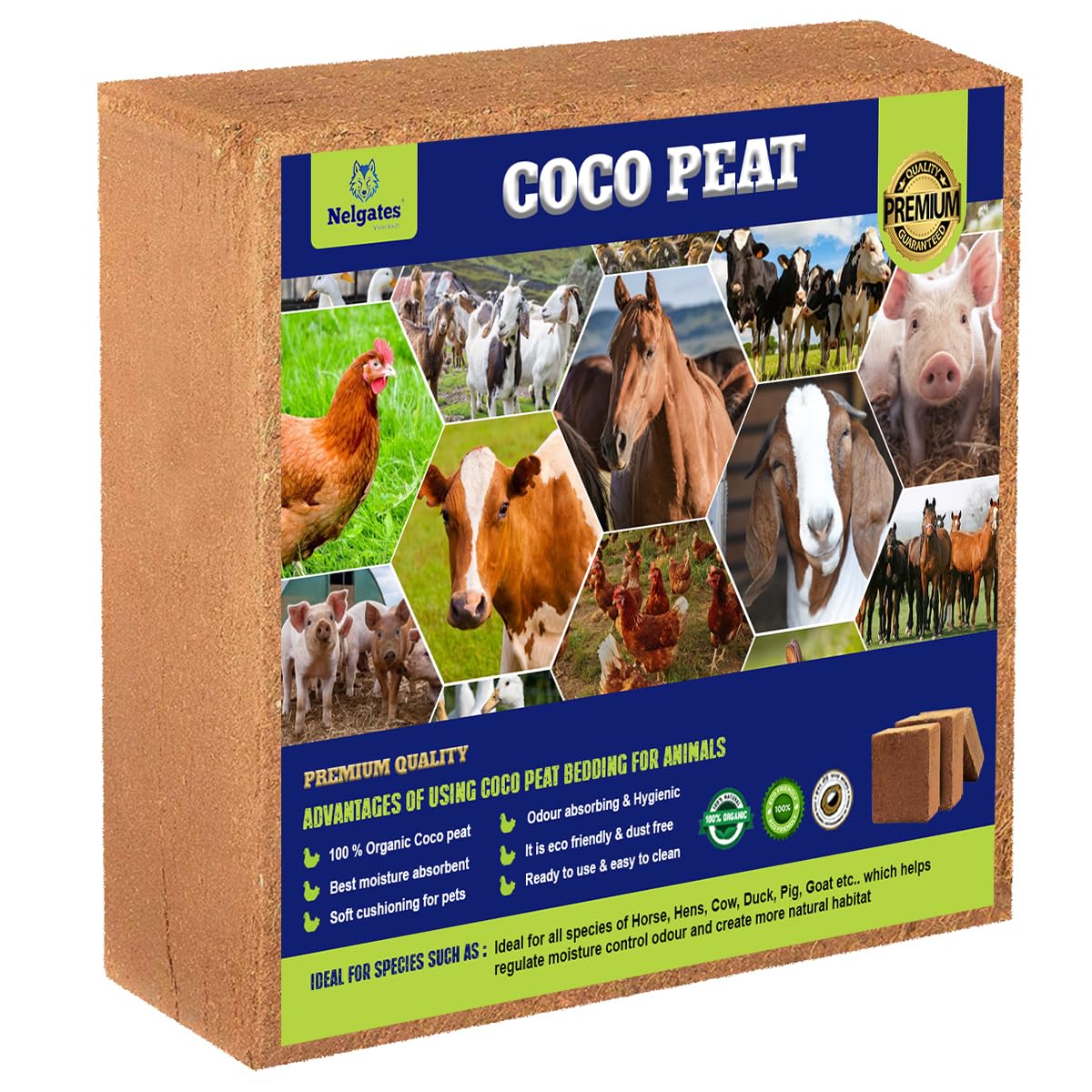 Nelgates Coco peat for Reptile, Horse, Cow, Pig, Goat Bedding, Natural Coco peat 5kg