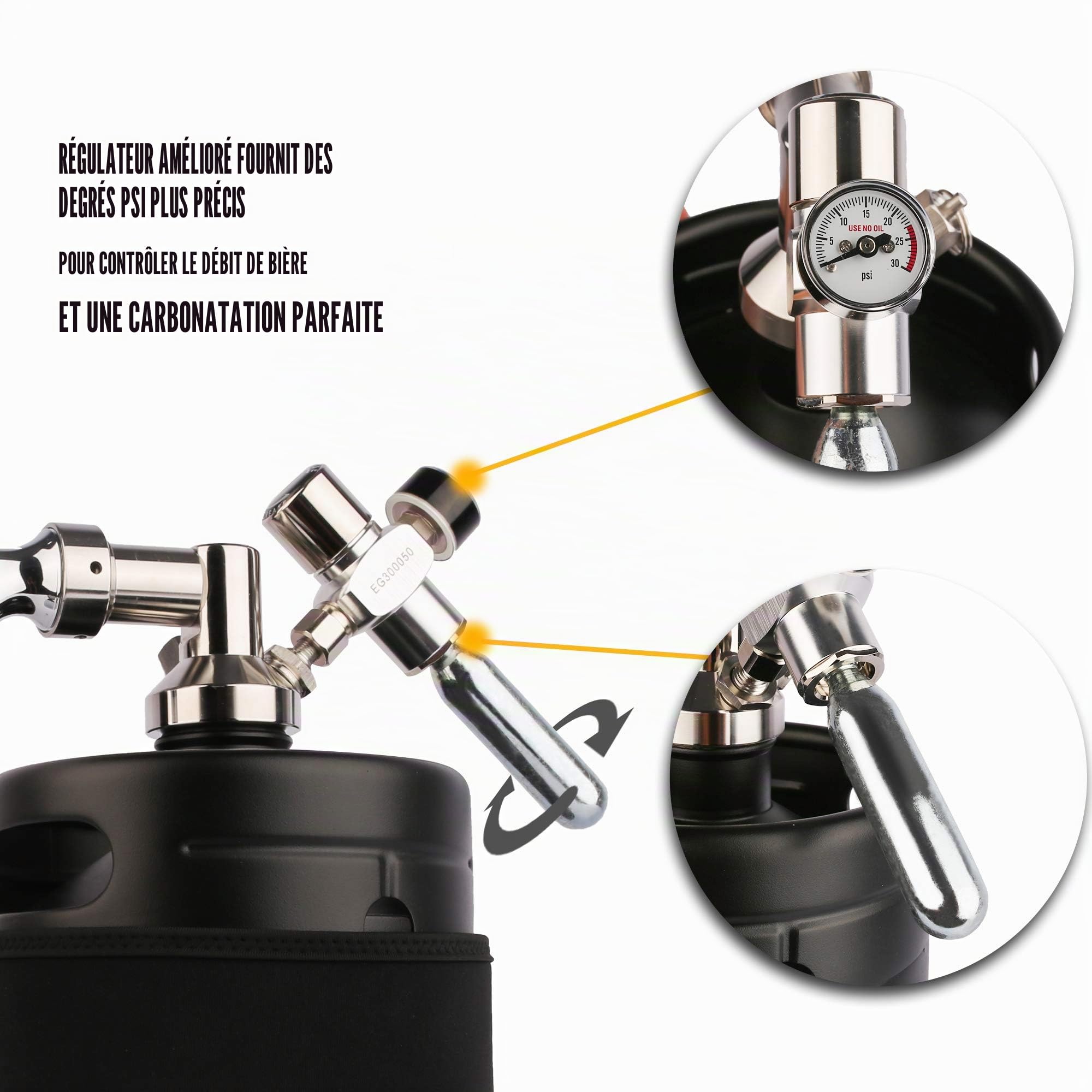 TMCRAFT - Mini Keg Growler de 2 litres - système de kit de fût Domestique en Acier Inoxydable pressurisé pour Garder la fraîcheur et la Carbonatation de la bière(Noir Mat)