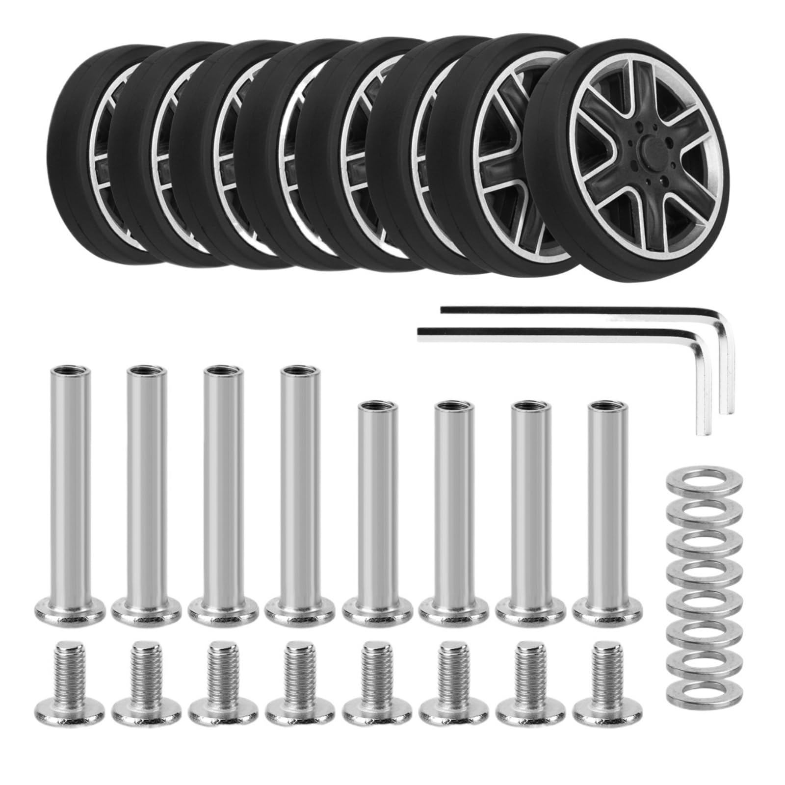 8 pezzi di ricambio for ruote for bagagli nere con vite, for da viaggio, parti for valigie, assi 55 mm, riparazione girevoli Per Valigie