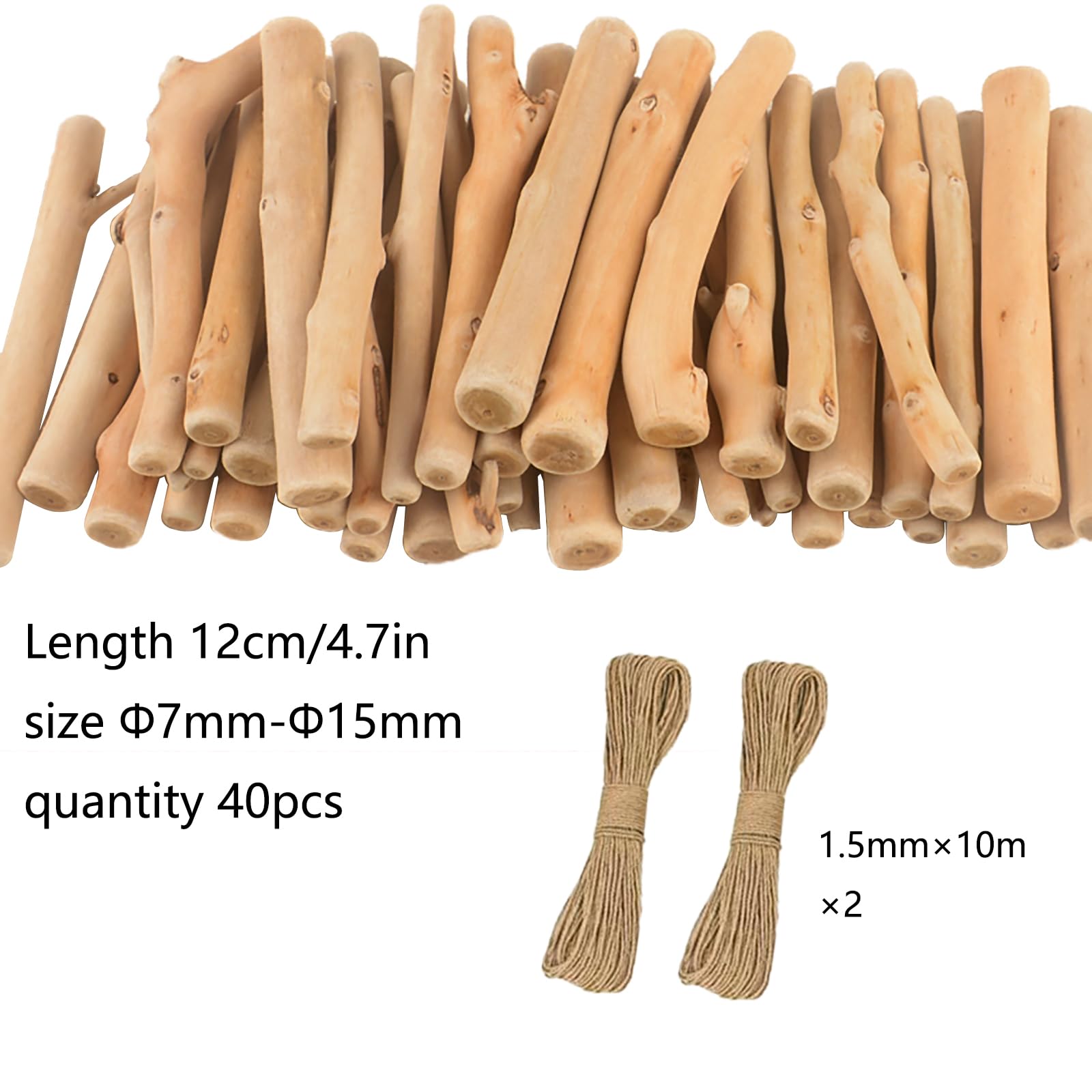 ZJCHBL - 40 palos de madera flotante para manualidades, 4.7 pulgadas de largo, 7 mm-15 mm de diámetro, para manualidades, accesorios de fotos, proyectos escolares, decoración de manualidades de madera