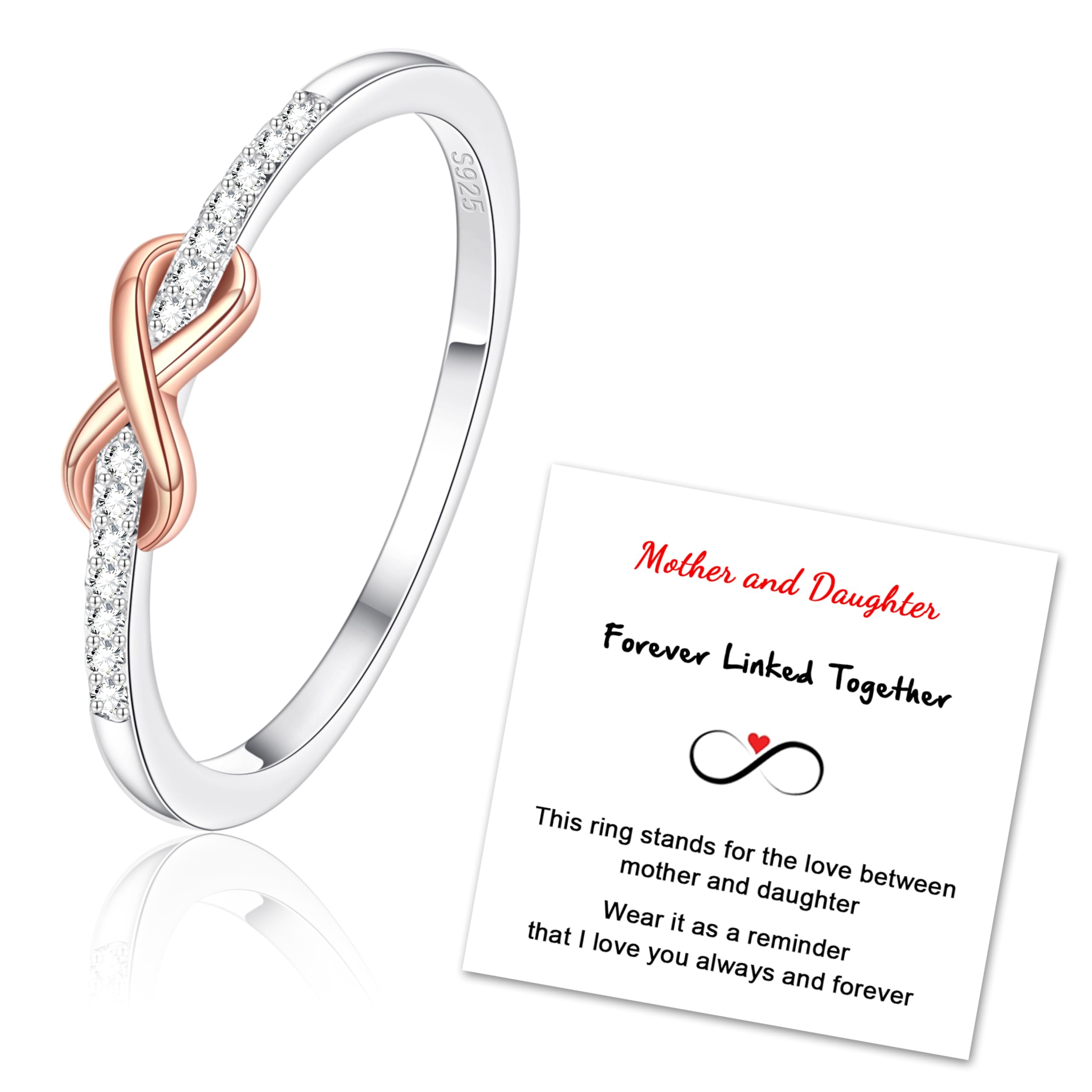 MEMGIFT925 Sterling Silver Infinity Knot Mother Daughter Rings, to My Daughter Ring Gifts from Mom Best Friends Gift for Women Christmas Mothers Day Birthday Wedding Jewelry