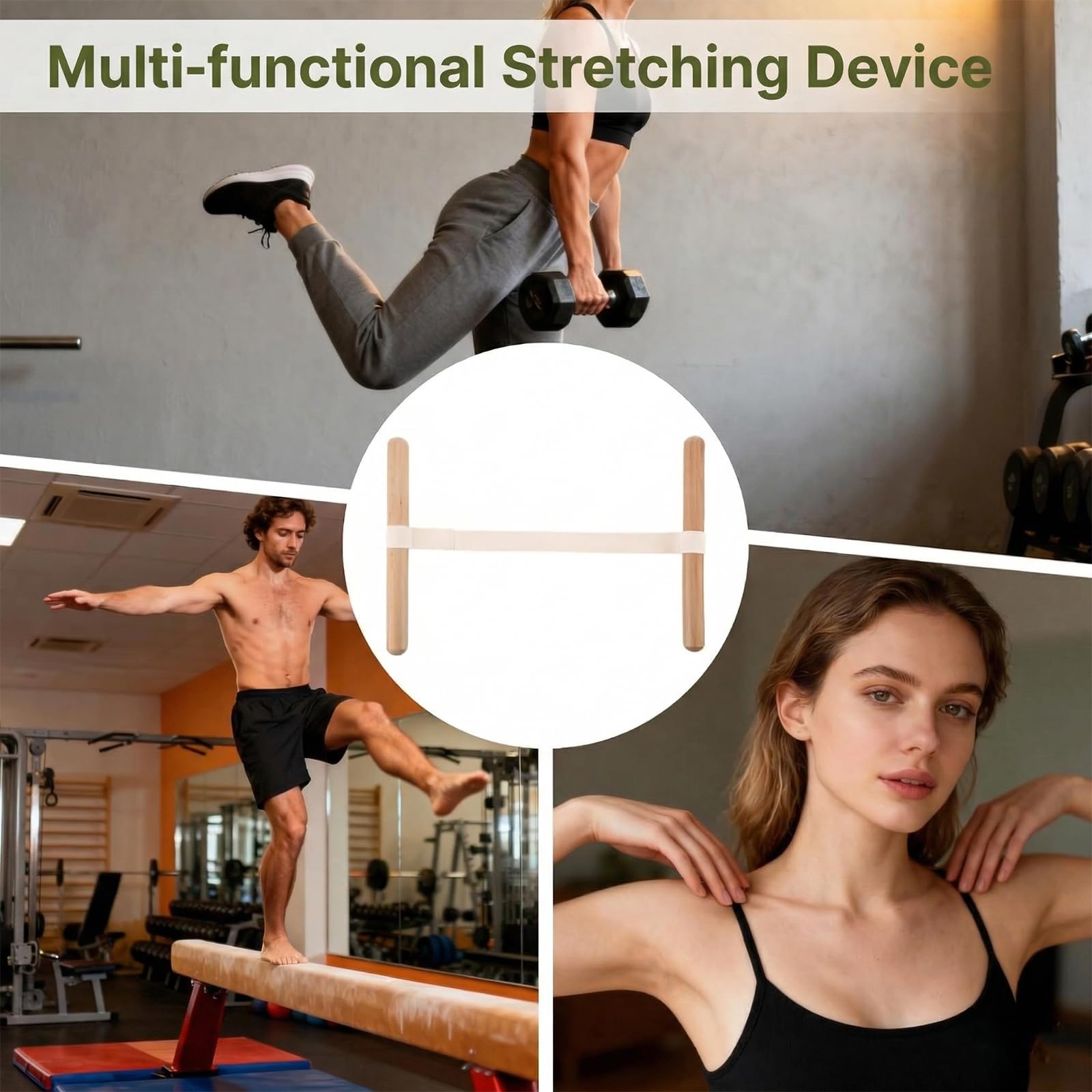 Estiramientos de Longitud Ajustable Stretching de Madera Haya para Prácticas Yoga Relaja Muscles Estira con Precisión Hombros Espalda Cuello y Piernas Calf Stretcher para Yoga y Pilates
