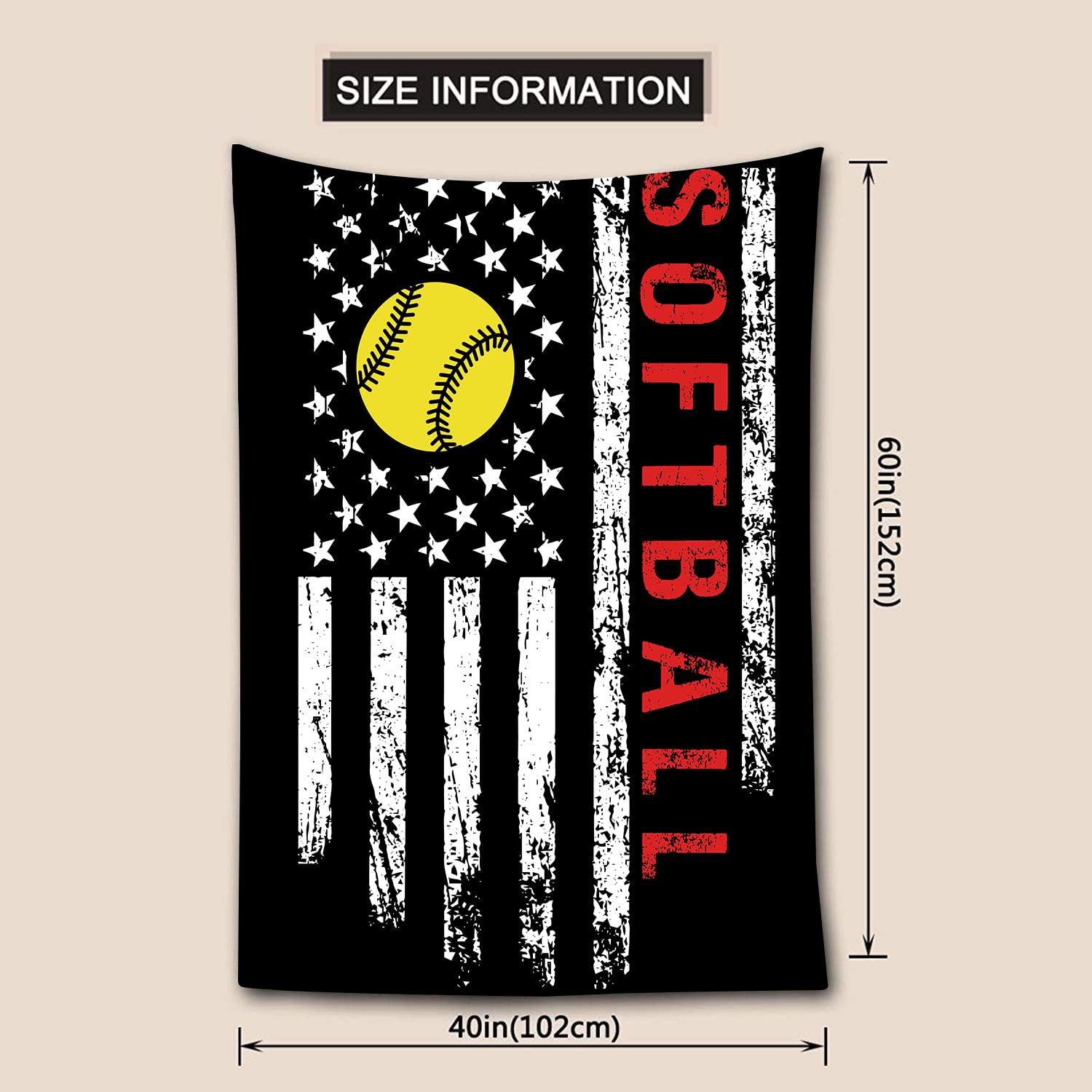 Emwnodti SoftBall Tapestry Wall Art Home Decor, Grunge Baseball Sports Wall Hanging Tapestries, Ball Game Posters Wall Tapestry for Boys Girls Bedroom Living Room, Black Yellow 40x60 inch