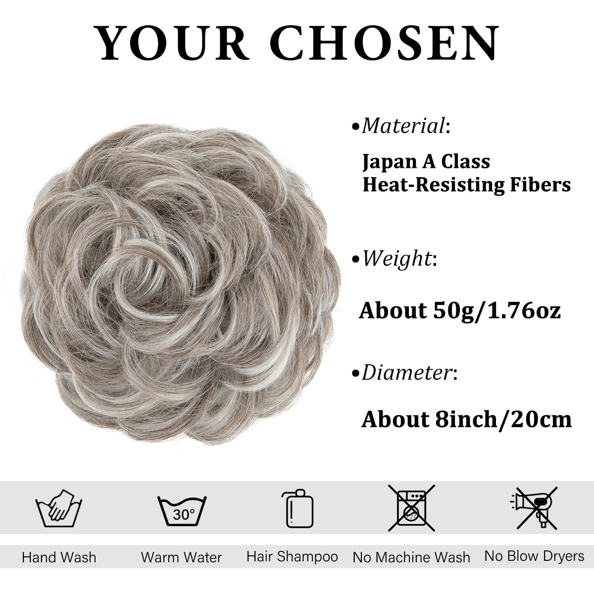 SARLA Messy Bun Hair Piece for Womens Synthetic Scrunchies Buns Extension Hairpieces Updo Pony Tail Polar Silver - Image 2