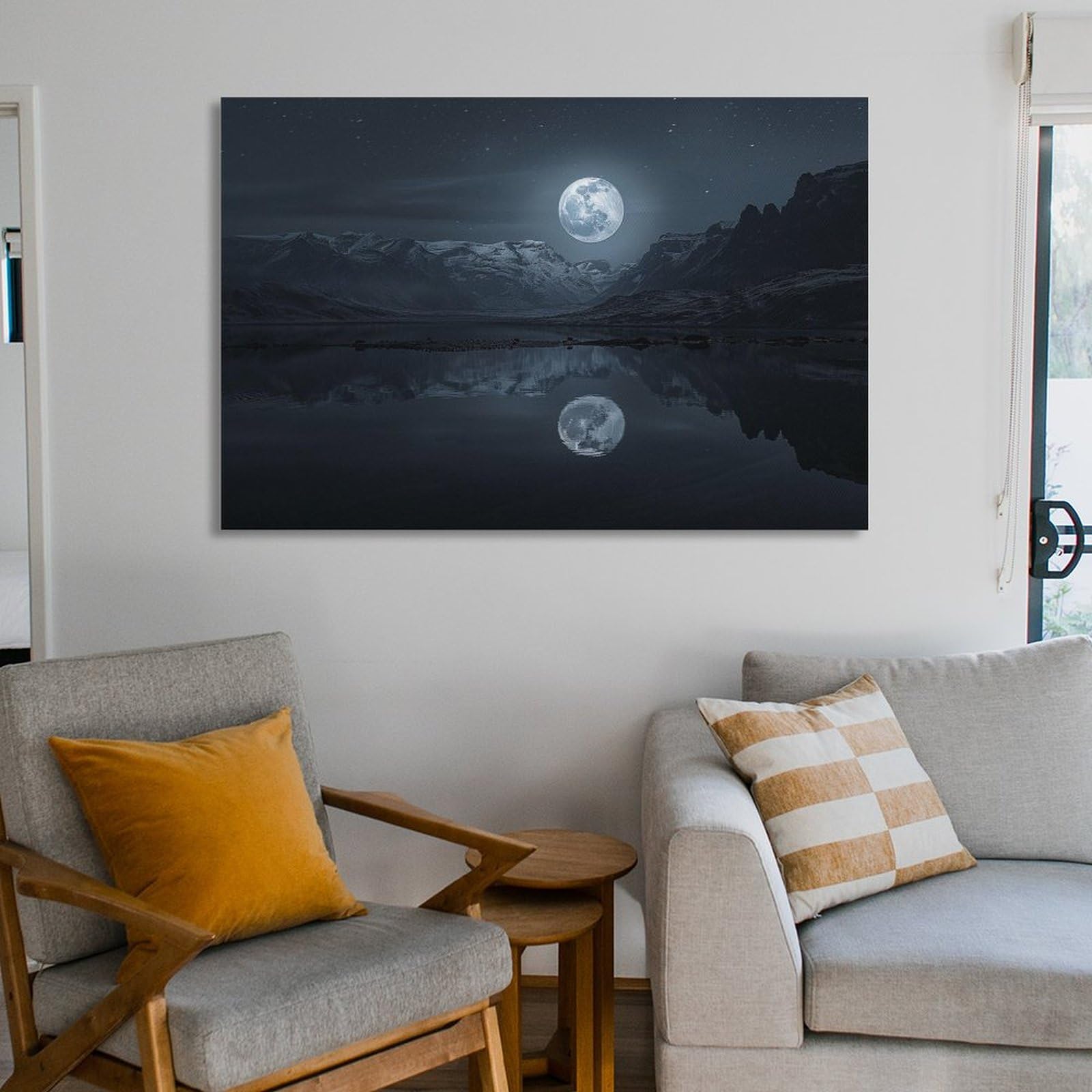 Amazon.co.jp: 絵画 月夜の山と湖インテリア 絵画 美しい自然の風景