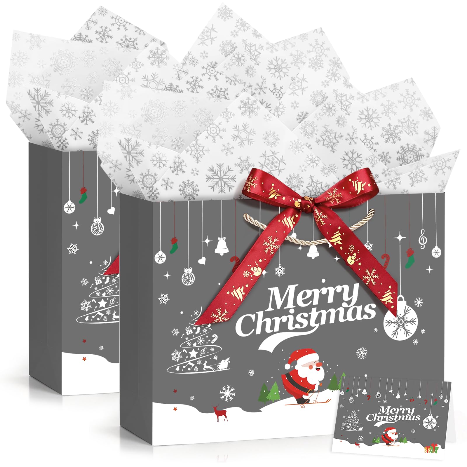 JMANNI 2Pcs Medium Gray Christmas Gift Bag for Present, Chic Xmas Gift Bags โ image 1