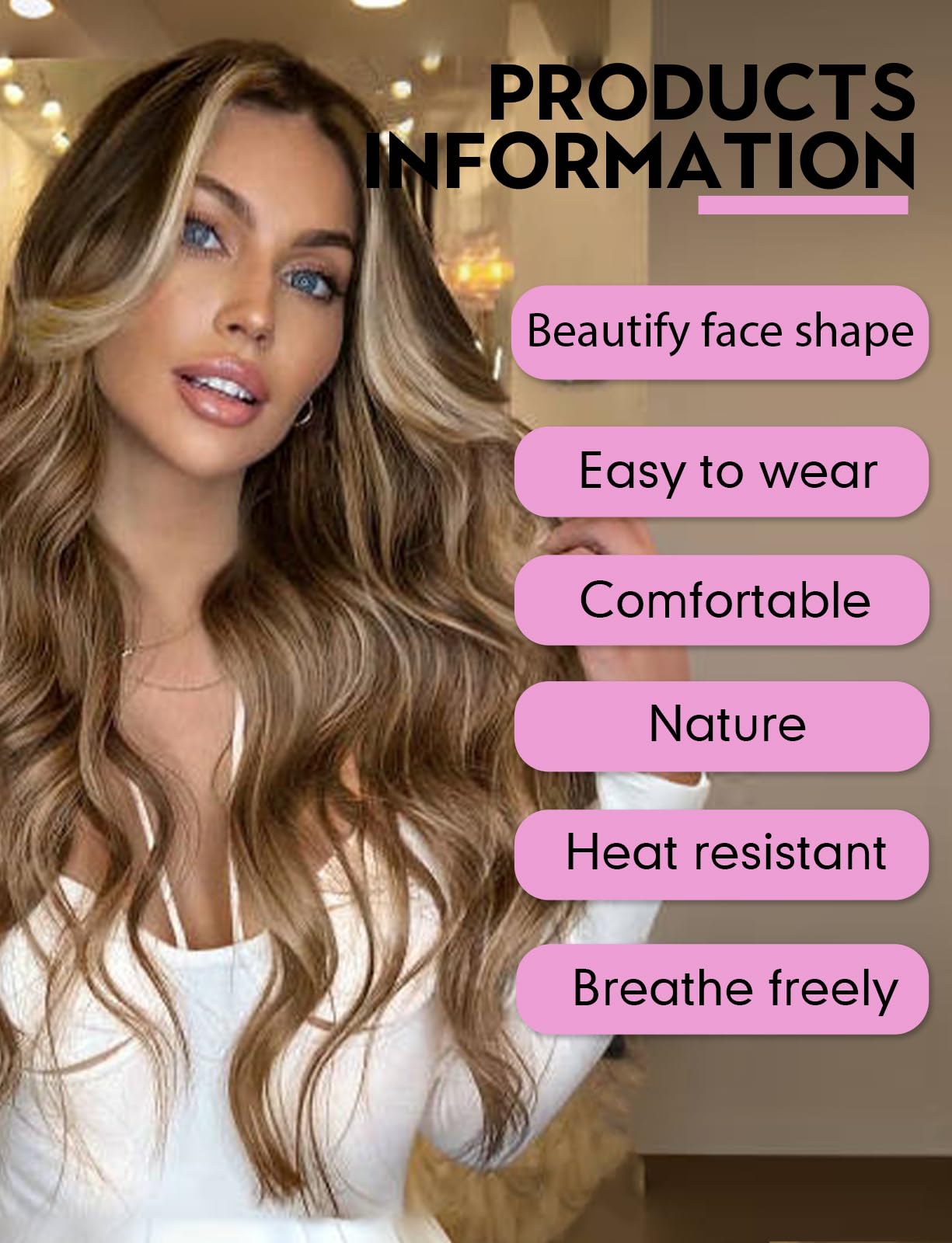 WOKESTAR Long Brown Wavy Wigs for Women Synthetic Wig for Party - Image 2