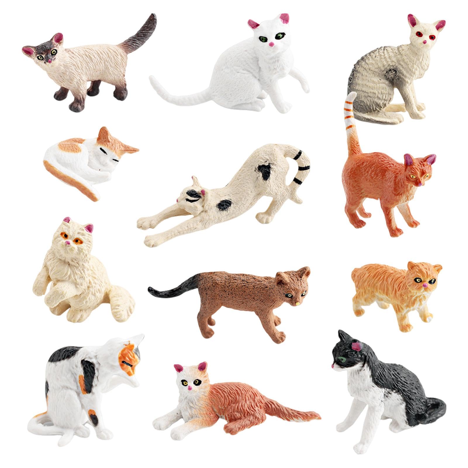 KLYKLL 12 Pcs Figurine Chat En Plastique, Animaux Jouet Mignon, Animaux Miniature Colorés, Jouet Chat Enfant Multi-Forme, Statue Chat Décoration Interieur, Pour Maison Éducation Cadeau Anniversaire