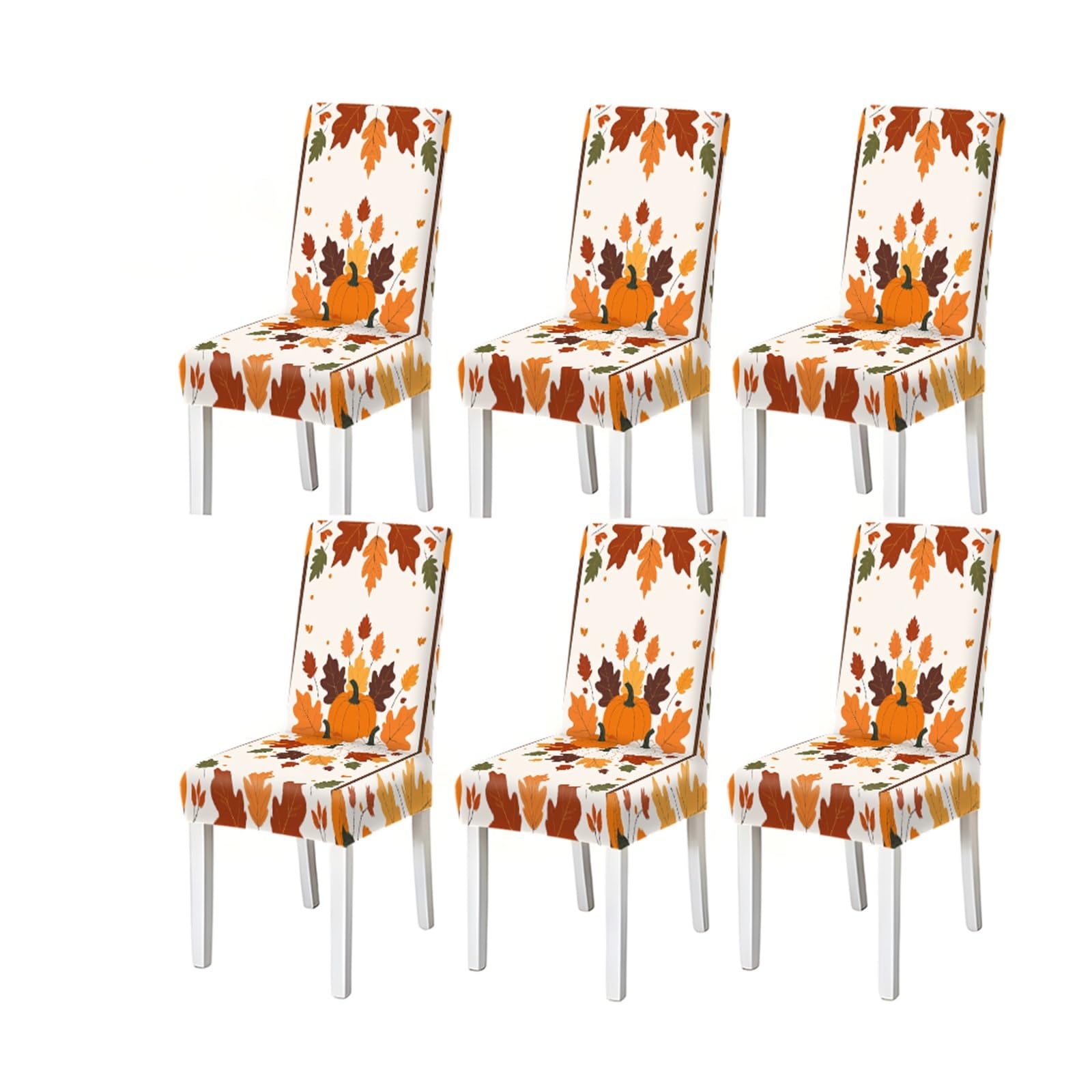 BOSUYBN Autumn Pumpkin & Leaves Print Stretch Dining Chair Covers, Set Of 2/4/6 Furniture Protectors for Home Dining Room(6PCSChair cover)