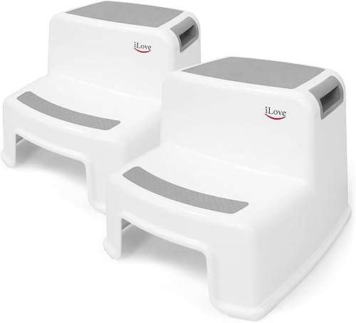 iLove Taburete de 2 escalones para niños y niños taburete de baño e inodoro para entrenamiento de ir al baño agarre suave antideslizante taburete