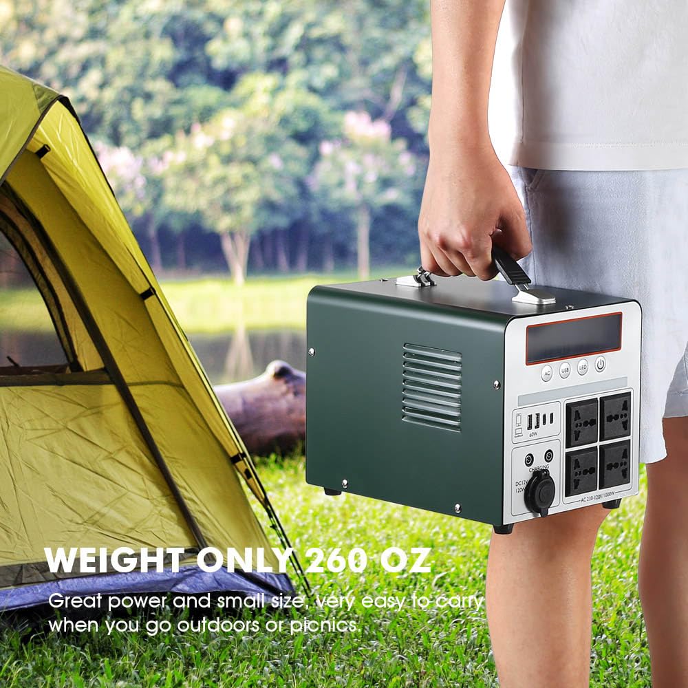 Batteria di riserva portatile ricaricabile da 1000 W/666 Wh, per campeggio, roulotte, droni, pronto soccorso e illuminazione esterna, con 4 uscite AC