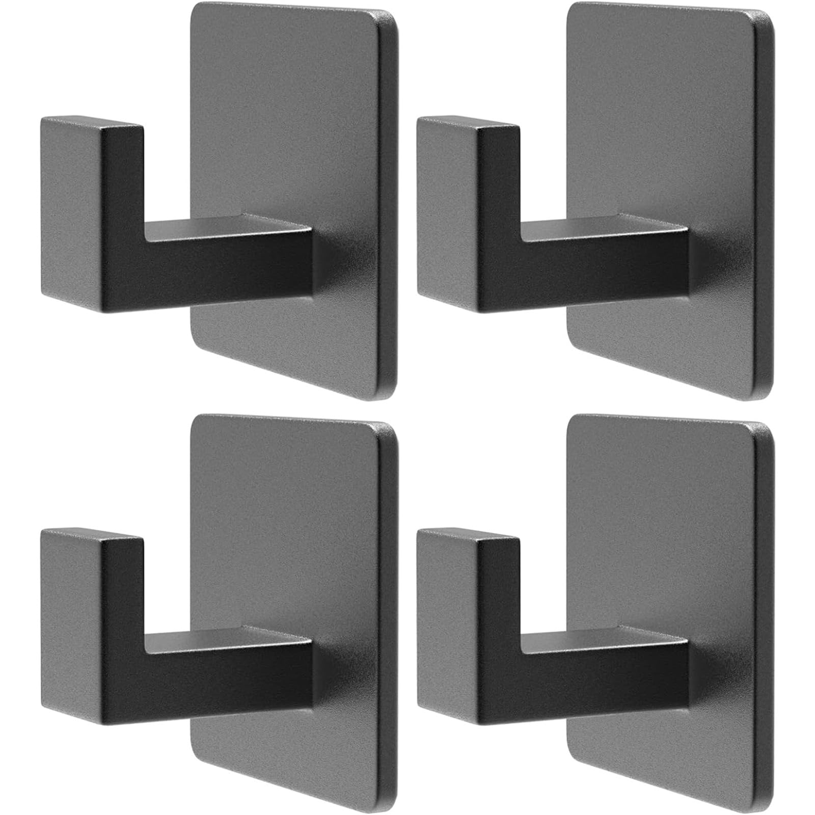 PMMASTO Black 4 Pack Self Adhesive Wall Hooks for Hanging, Stick On Wall Hanger Hook for Shower, Robe, Hat - Aluminium
