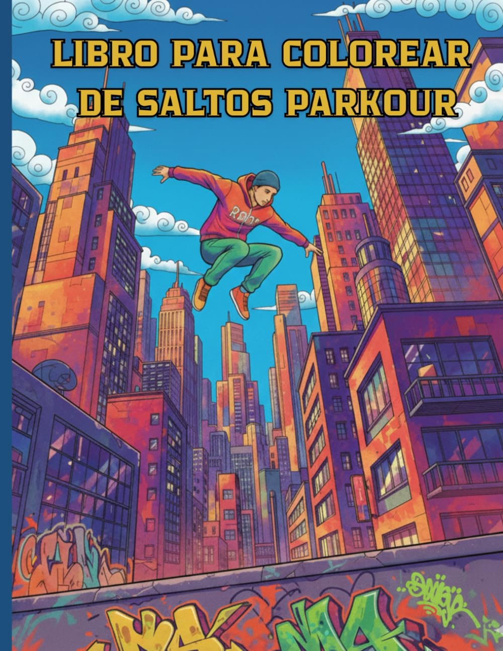 LIBRO PARA COLOREAR DE SALTOS PARKOUR: Dominio de Acrobacias Extremas y Freerunning para Jóvenes Atletas