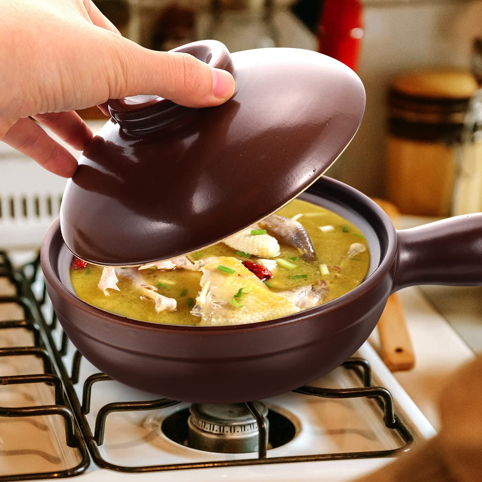 HEMOTON 1satz Keramischer Kochtopf Mit Griff Hochtemperaturbeständig Für Eintöpfe Suppen Und Aufläufe Mit Rutschfestem Griff Perfekter Küchenhelfer Für Zuhause Und Restaurants