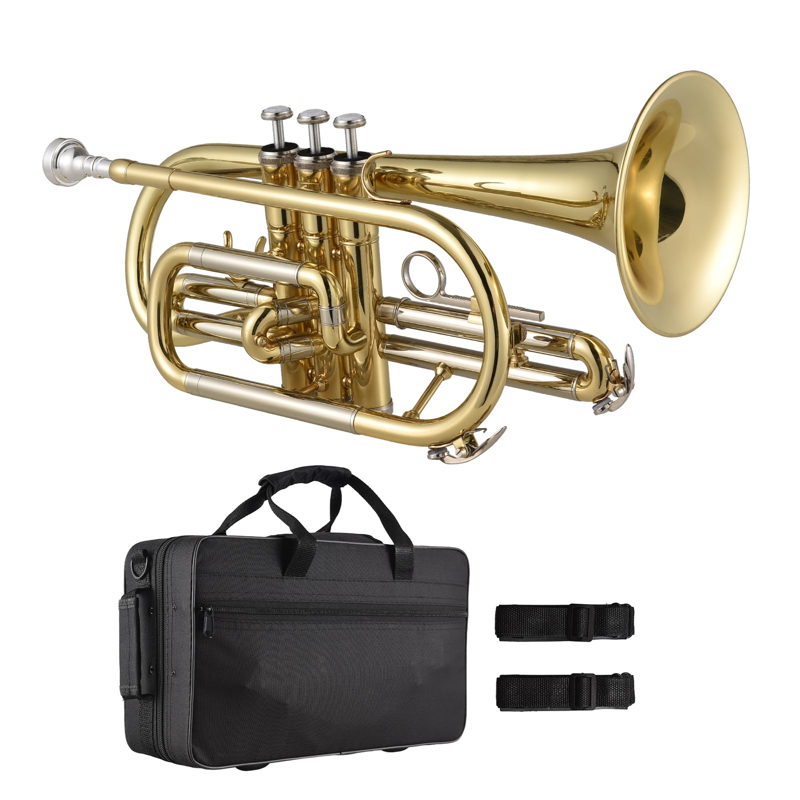 Btuty Bb Cornet Instrument De Cuivre Peinture De Surface Or Traitement Professionnel Cornet En Laiton Avec Étui De Transport Gants Nettoyage Chiffon Brosses Pour Les Étudiants Et Les Débutants