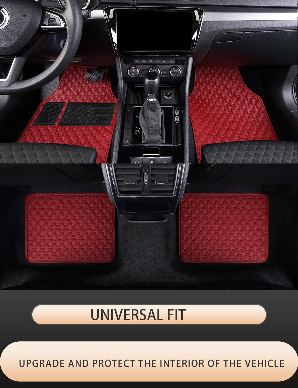 LSXUANCHU Car Floor Mats, Luxury Faux Leather Automotive Floor Mats All Weather for Cars Truck SUV (4 Pieces,Wine Red)