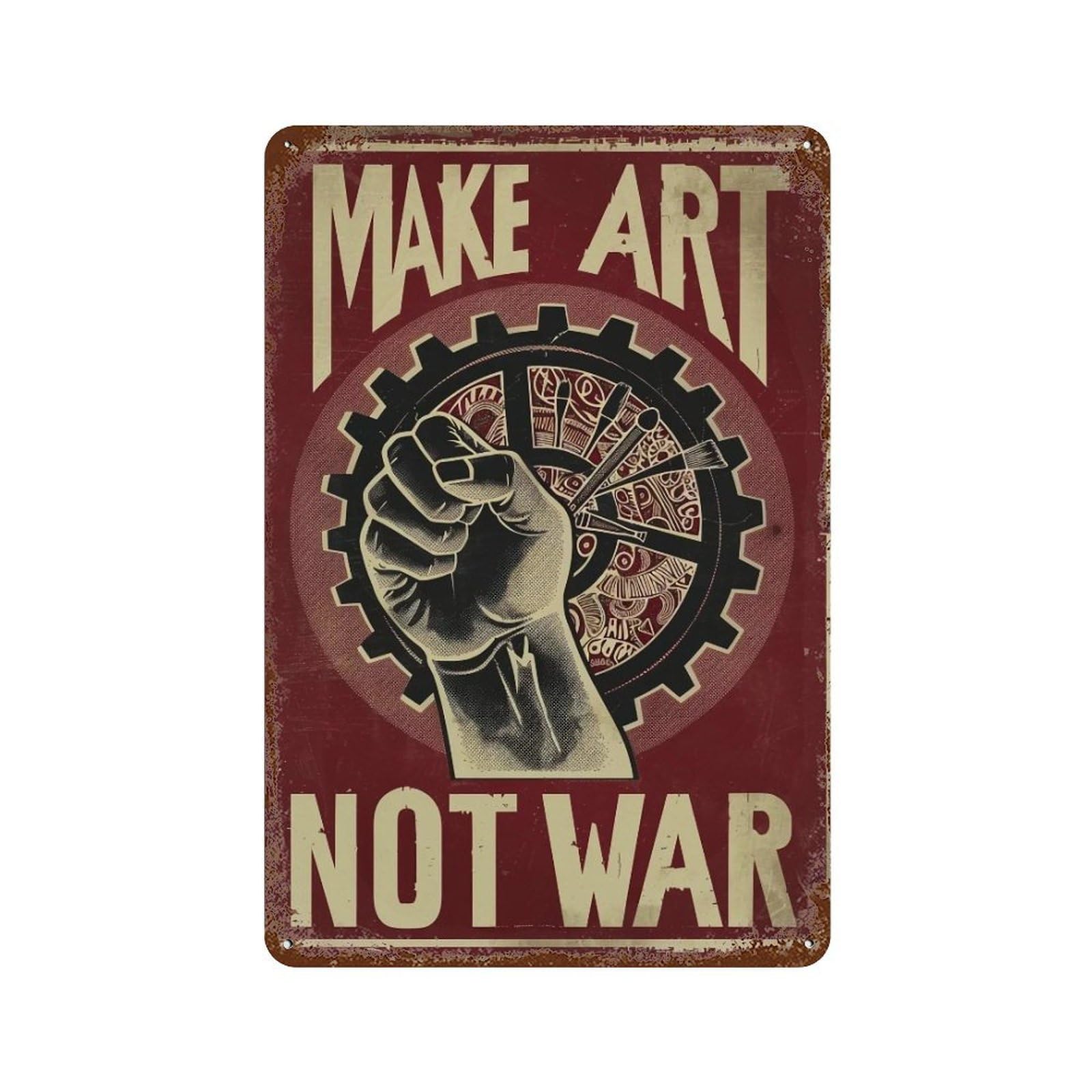 YHGERTKU Make Art Not War Grunge Screen 02 Wall Art Retro Iron Vintage Metal Tin Sign Poster Modern Decor for Living Rooms Gift 30x20cm
