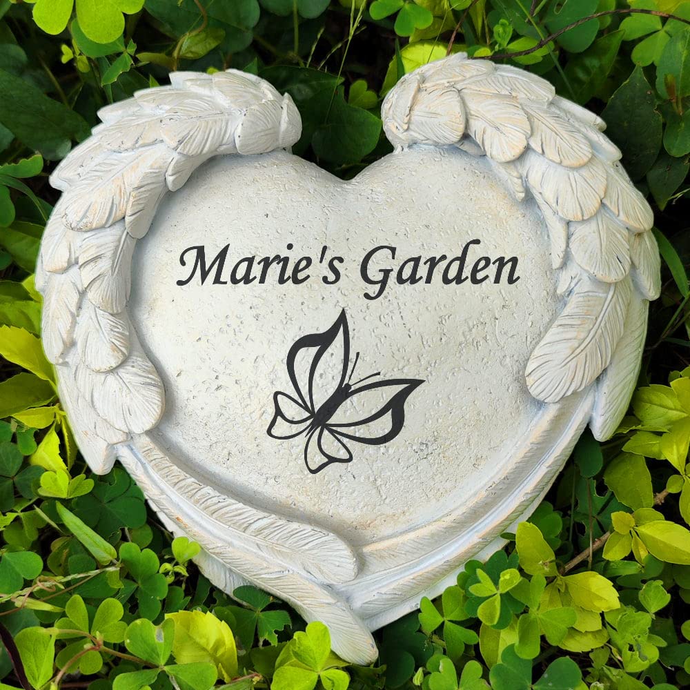 Personalisierte Friedhof Steine Grabmarker mit Engel Flügeln für jemanden verloren, kleine Herz geformte Grabsteine für Friedhof Dekorationen graviert mit jeder Nachricht, Sympathie Gedenkgeschenke im
