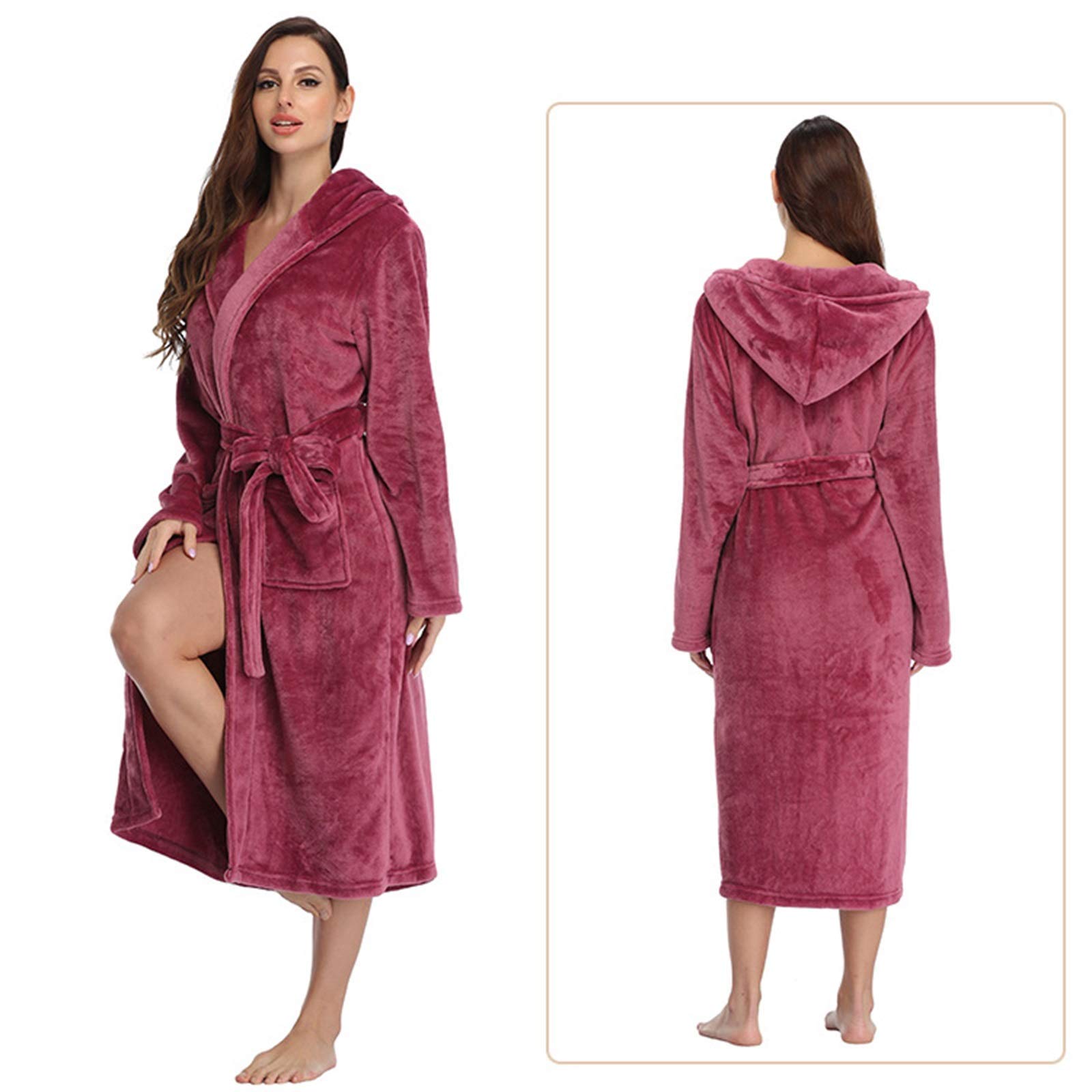 badjas dames Vrouwen Rits Gewaad, Leuke Nachtjapon Met Zakken, Lange Pluche Badjas, Winter Flanellen Pyjama Cartoon Leuke Badjas Hooded Pyjama (Color : Gray, Size : XL