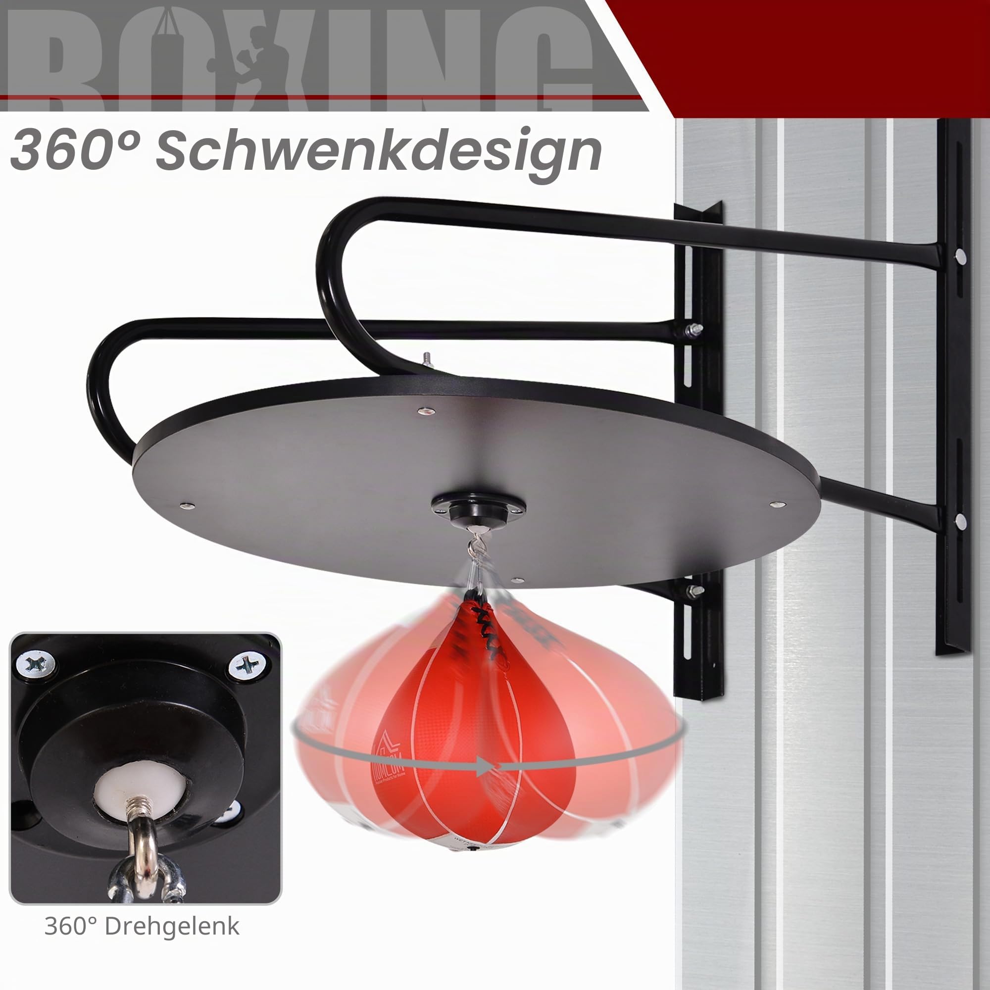 HOMCOM Boxbirne, Boxball, mit Halterung, Drehteller + Pumpe aus Holz, höhenverstellbar, Stahl mit synthetischer Beschichtung