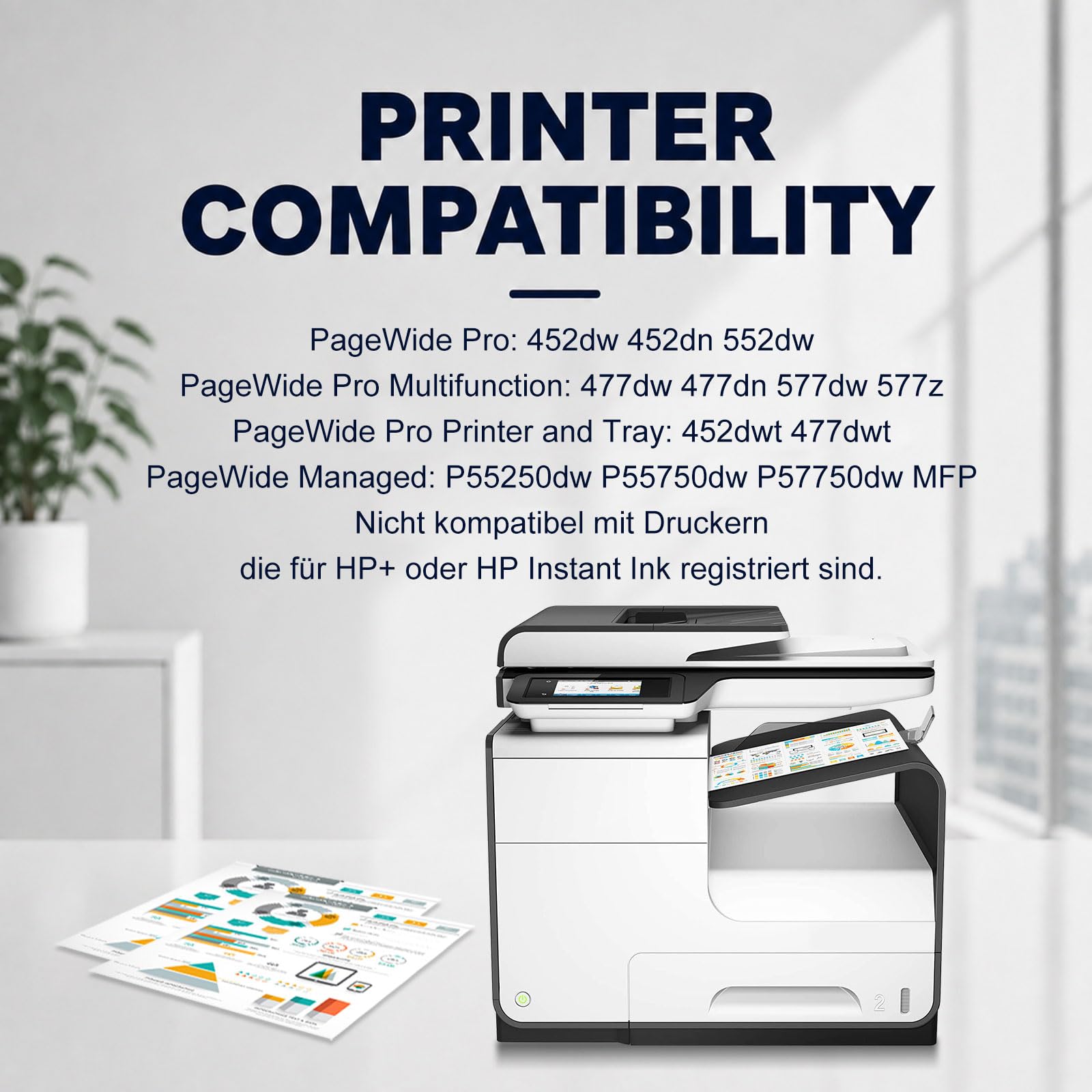 973X Cartouches d’Encre compatibles avec HP PageWide Pro 452 477, Lot de 4