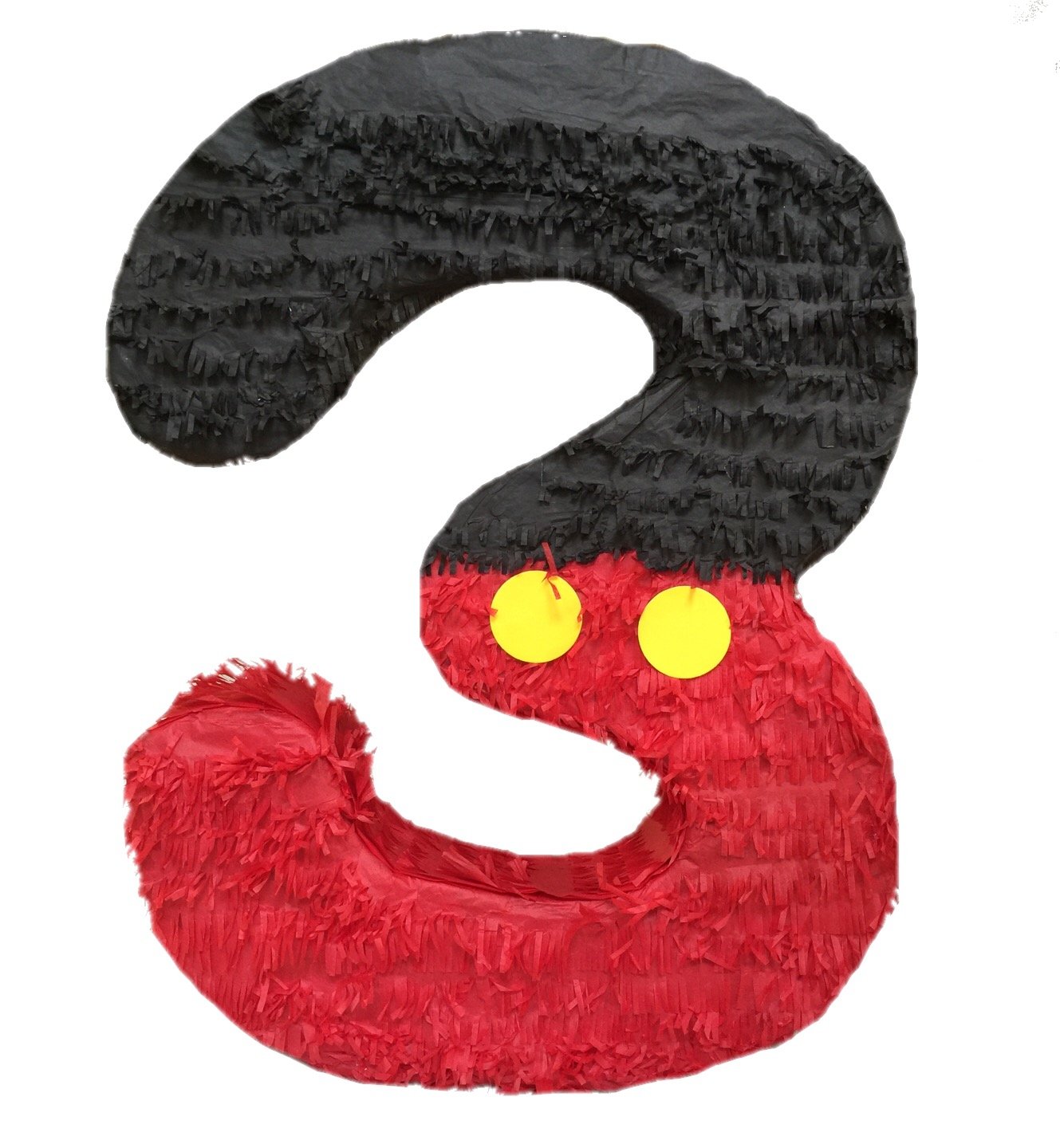 20" Tall Black & Red Number Three Pinata Third Birthday Party Supplies Decorations Mouse Themed Party