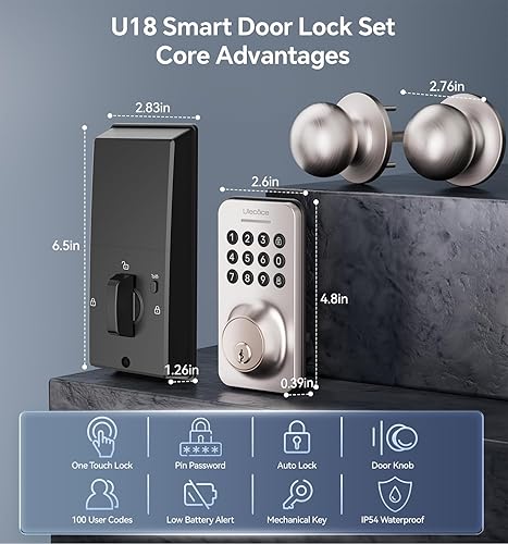 Miniatura 3 de Juego de cerrojo de teclado de entrada sin llave con asa, bloqueo inteligente, bloqueo automático + bloqueo de un solo toque, 100 códigos + fácil