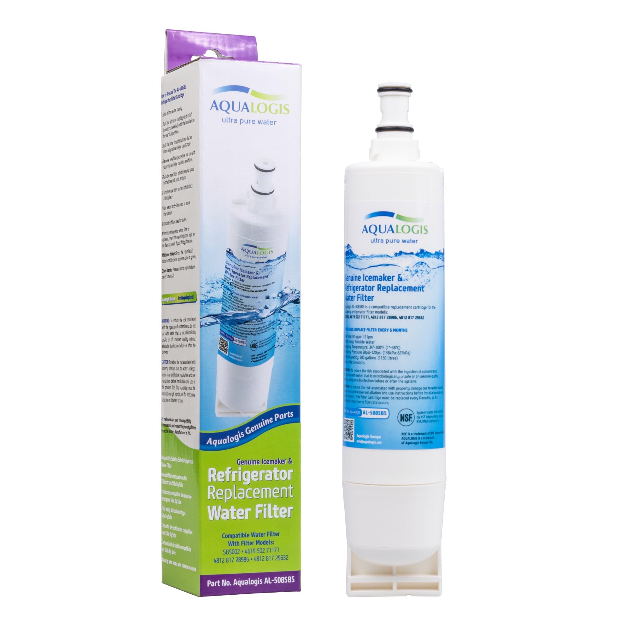 Aqualogis Golden Fridge Water Filter Compatible With Whirlpool 4396508, Sbs002, S20brs, 481281729632, 461950271171, 481281728986