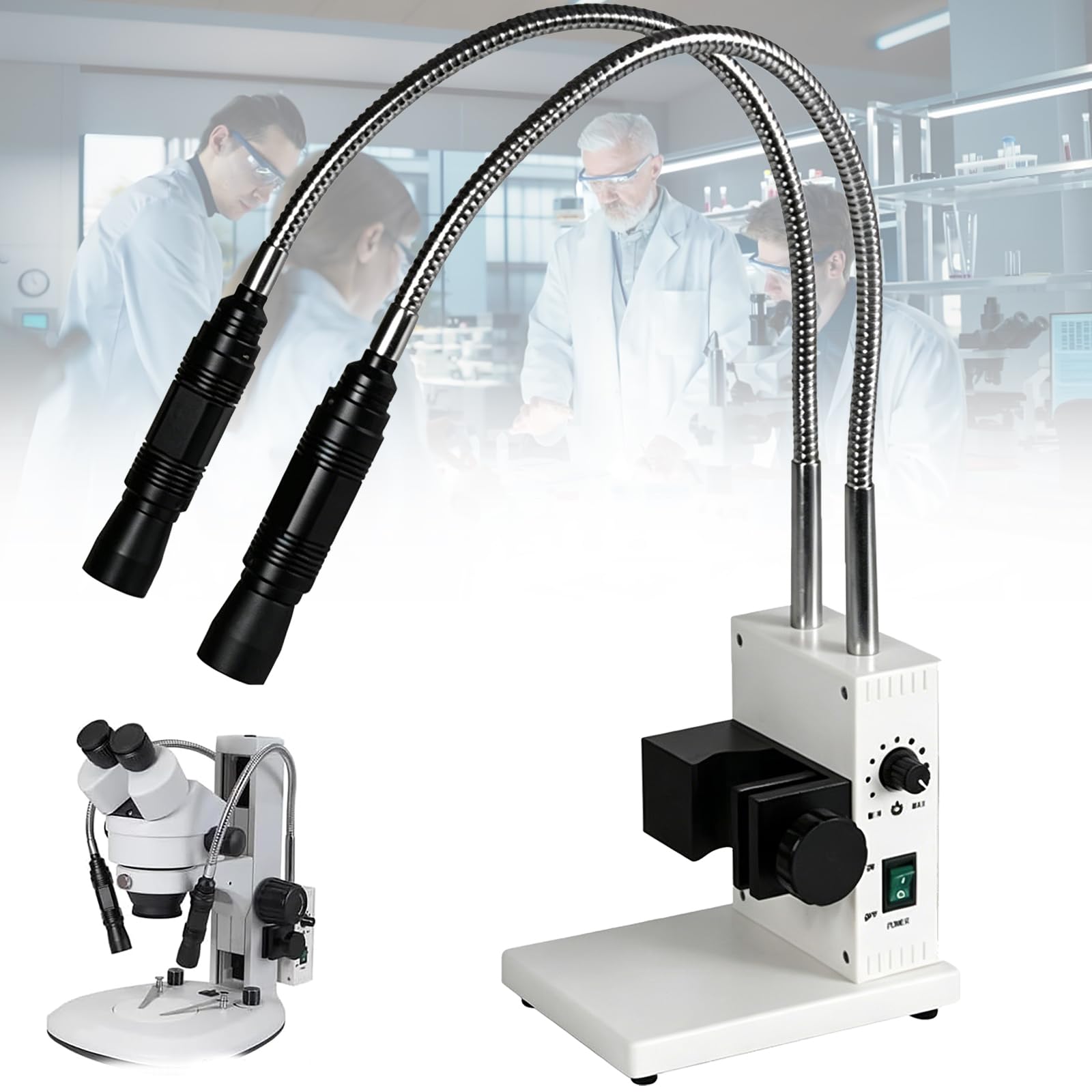 Fuente De Luz De Microscopio De Fibra Óptica, Iluminador Led De Doble Cuello De Cisne con Tubo De Fibra Flexible De 500 Mm, Apertura Ajustable Y Brillo Regulable para Microscopio Estereoscópico,
