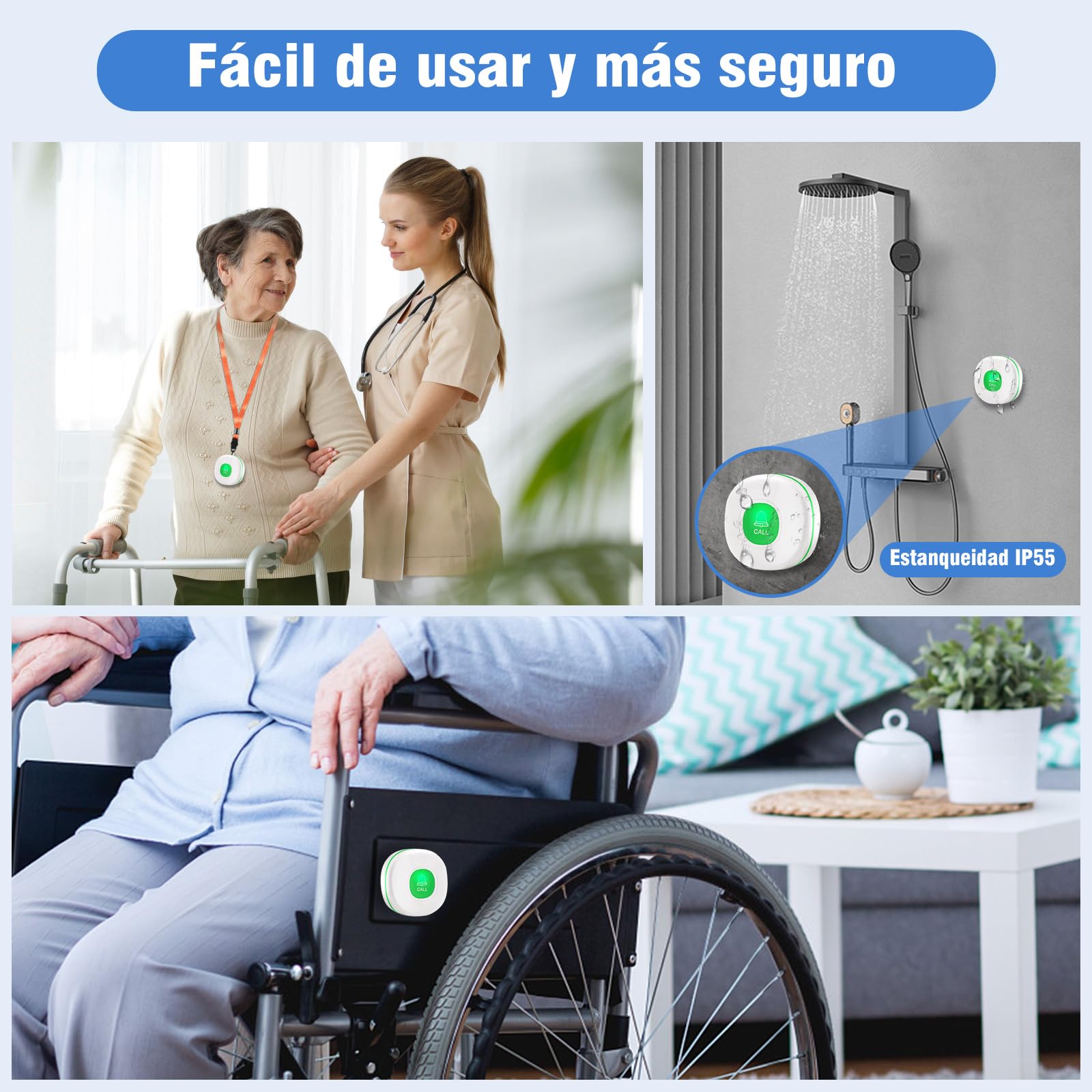 Daytech Avisador Personas Mayores,Boton Emergencia Ancianos,El Boton Llamada Emergencia es Adecuado para Familiares Que Necesitan ser Atendidos en Casa(2 Receptor + 3 Botón)