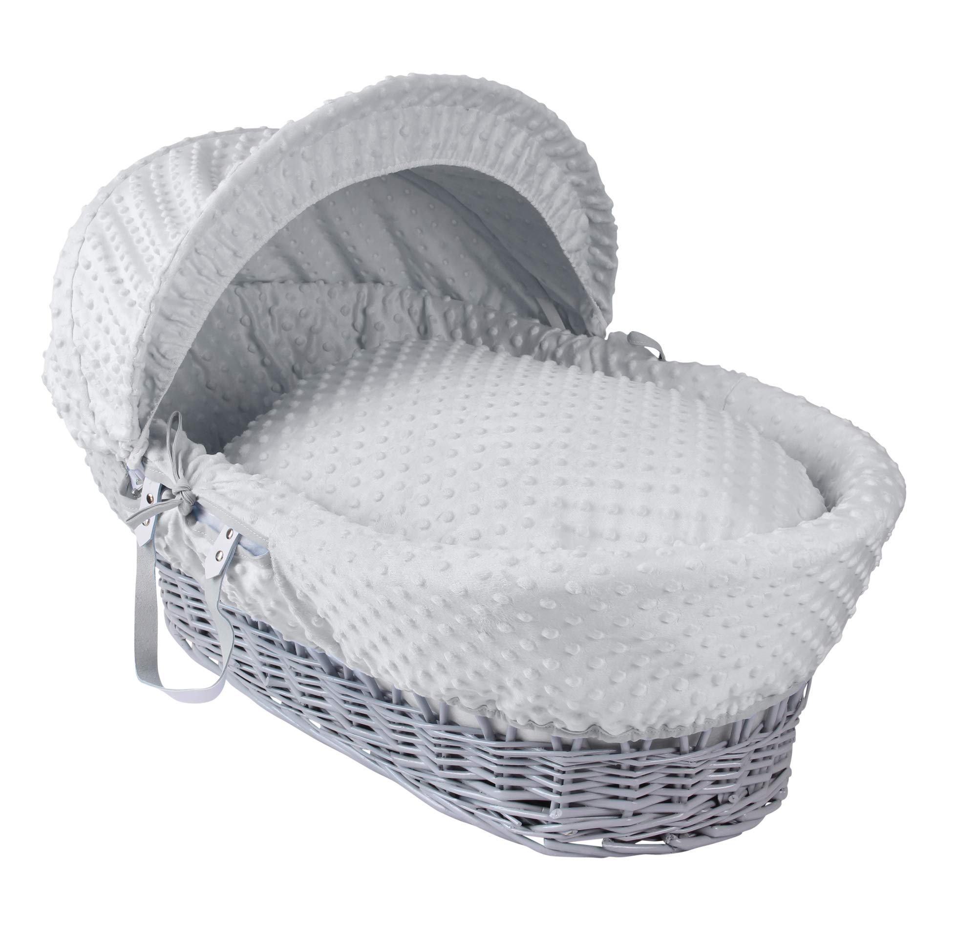Clair de Lune Dimple Grey Wicker Moses Basket with Bedding 68 x 30 cm (Grey)