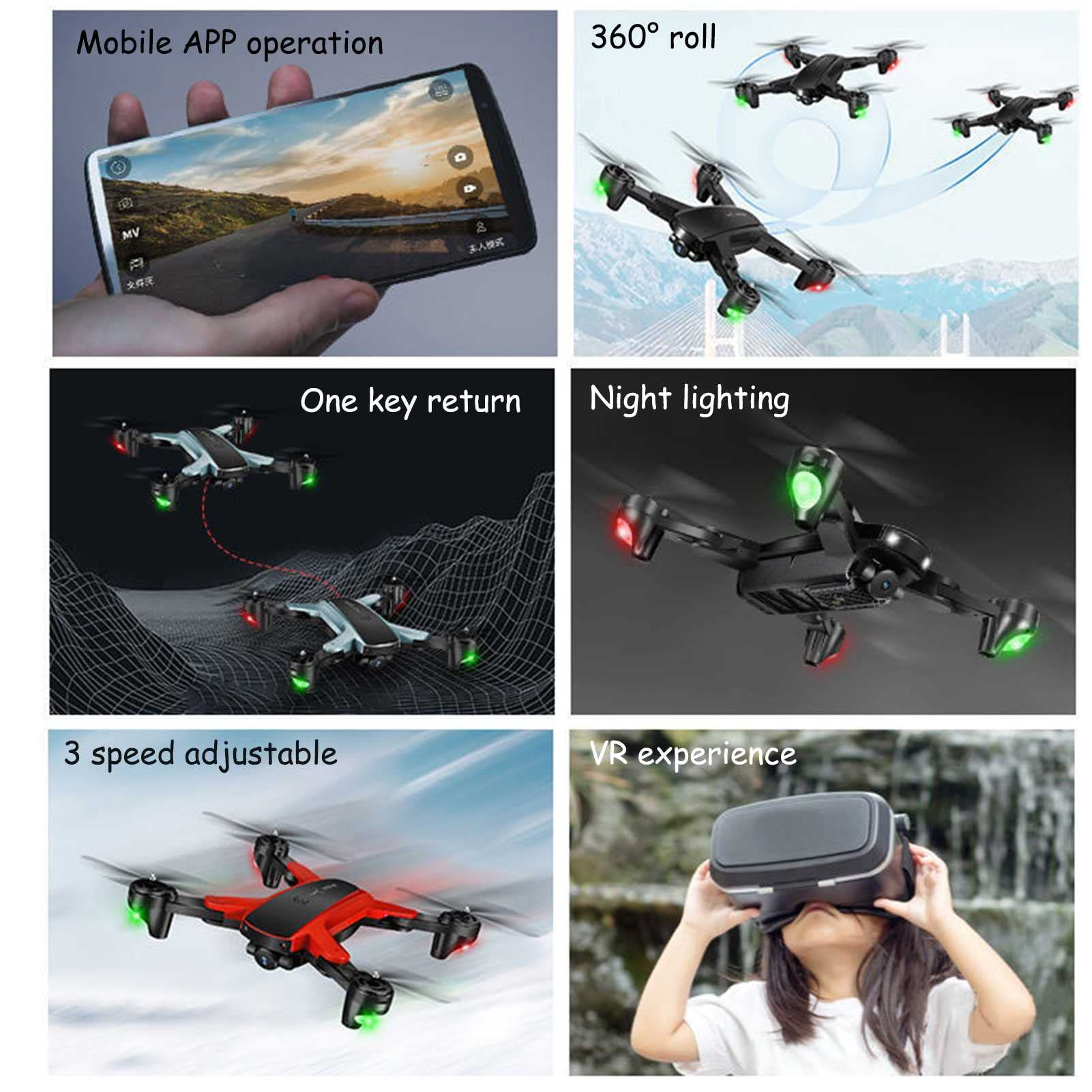 Dron z kamerą dla dorosłych 4K HD Podwójne kamery GPS Smart Return RC Quadcopter Auto Return Follow Me Fly point Fixed Point Surround Carrying Case (czerwone 4 baterie)