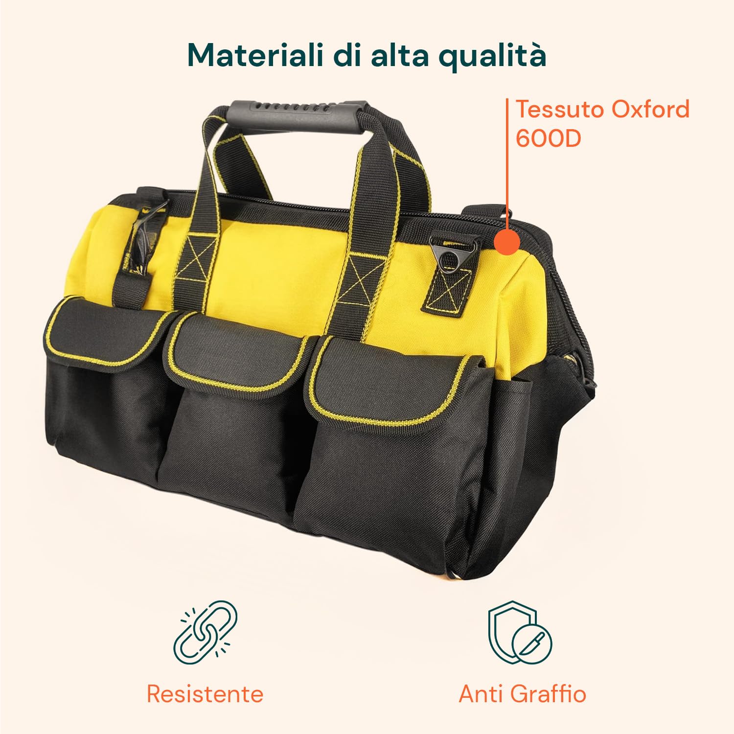 Daimann - Borsa Porta Attrezzi Multitasche in Tessuto Oxford Impermeabile con Base Rigida, Manico Confortevole per Uso Professionale e Fai-da-te