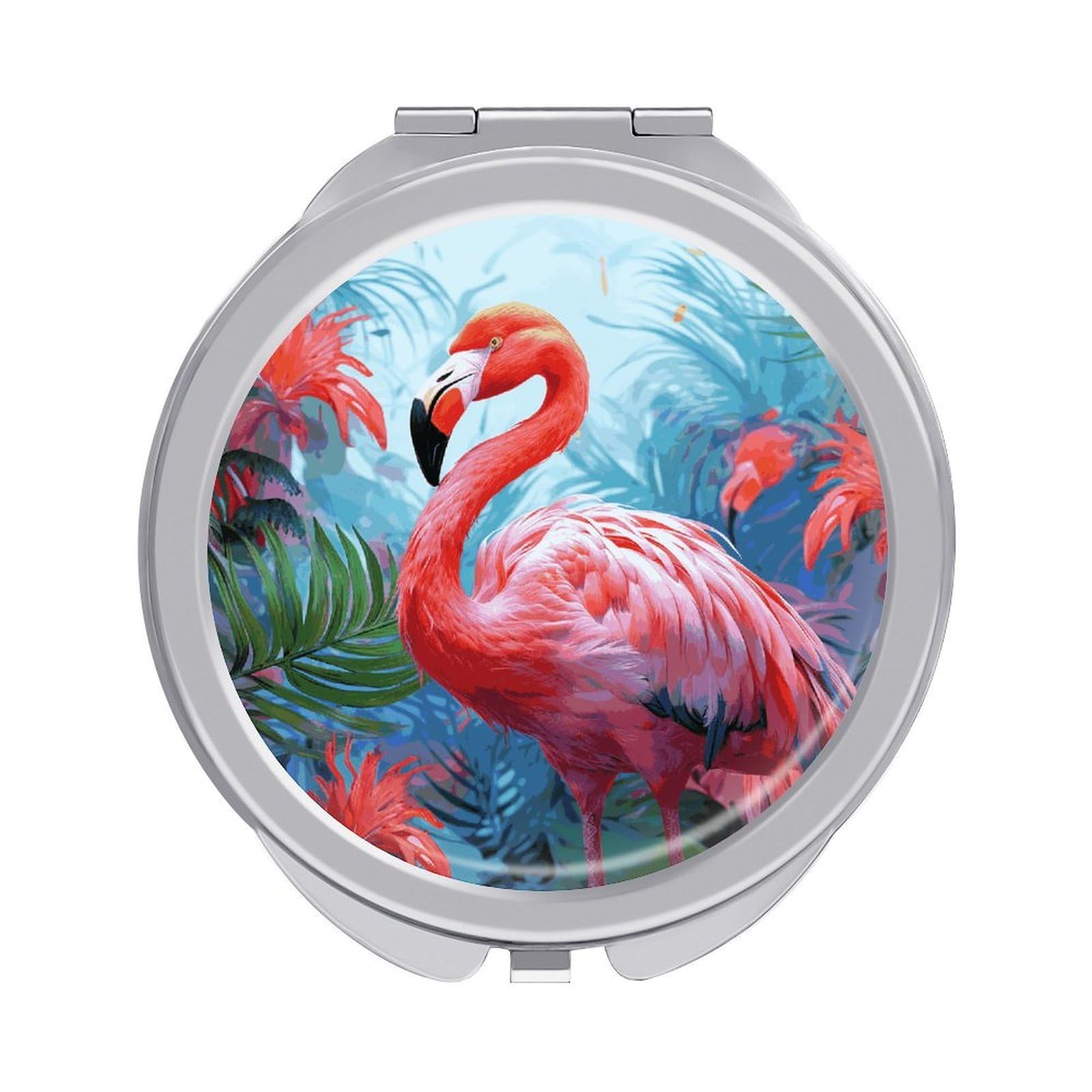 FekiLoot Painted Flamingo Travel Makeup Mirror 2 X /1 X Magnifying Slim Pocket Mirrors Compact for Purse Travel Makeup Mirrors for Pocket, Handbag, Purse Women Gift