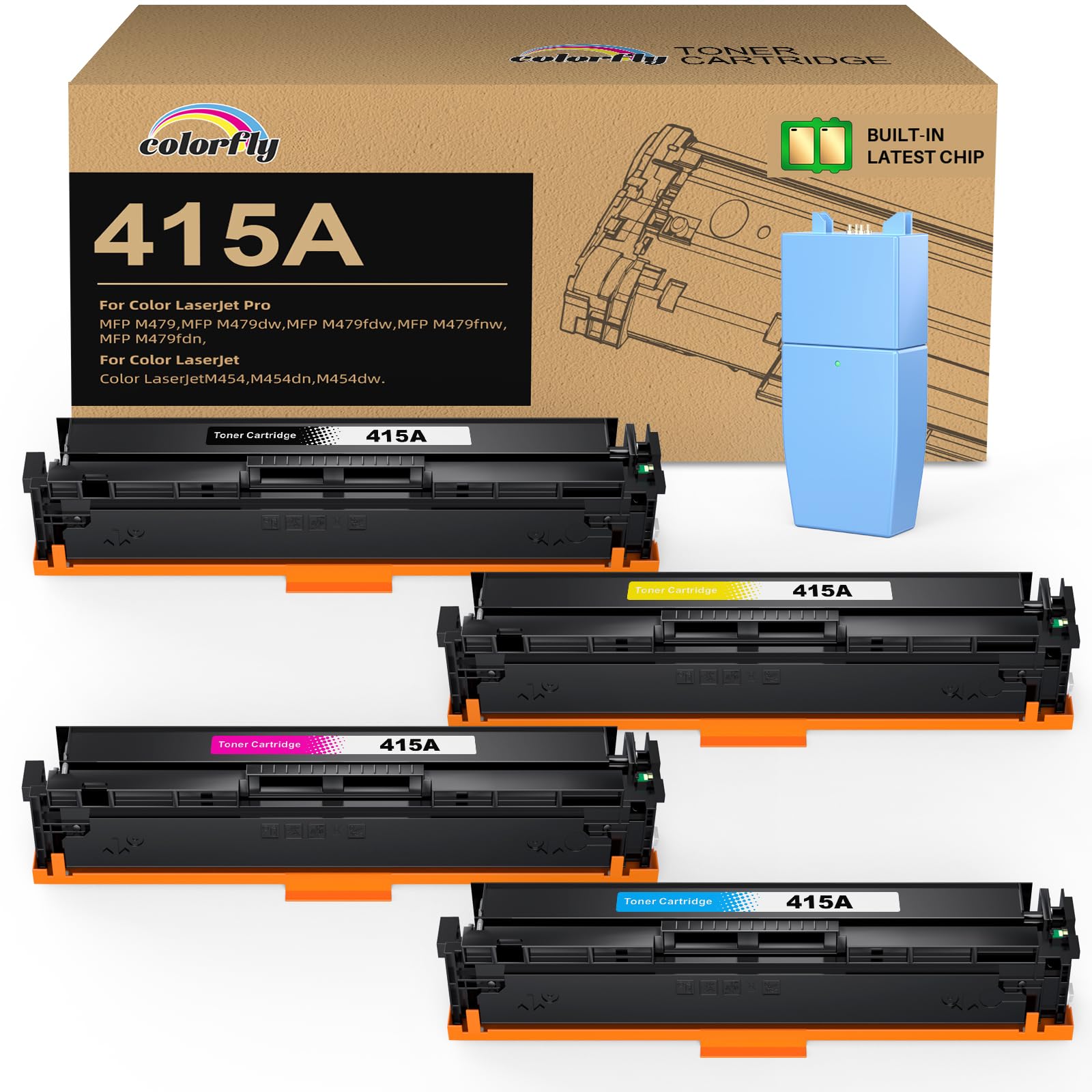 colorfly Toner 415A compatibile con HP 415A 415X (con chip) per HP 415A Toner per MFP M479fdw Toner HP Color Laserjet Pro MFP M479fnw M479fdw M479dw M479fnw M479fdn M454dw M454dn, confezione da 4dn