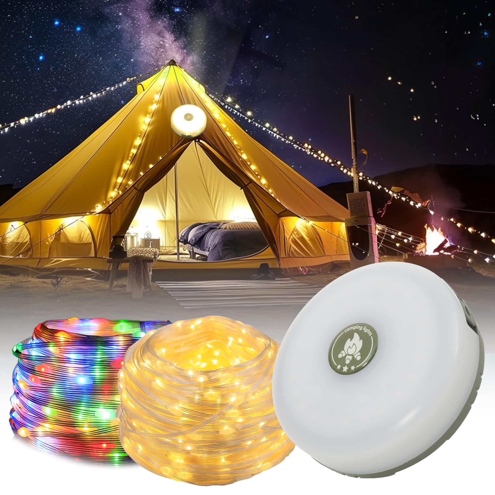 Jsdoin Camping Fairy Lights, Rollable, 10m 4-in-1 Outdoor Fairy Light with 5 Lighting Modes, LED 30s Recovery, USB Charge