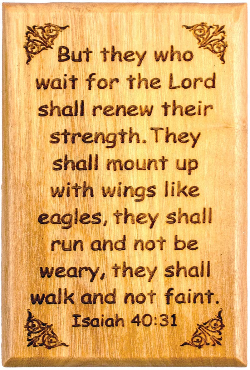 Bible Verse Fridge Magnets, Wings Like Eagles - Isaiah 40:31, 1.6" x 2.5" Olive Wood Religious Motivational Faith Magnets from Bethlehem, Home, Kitchen, & Office, Inspirational Scripture Décor