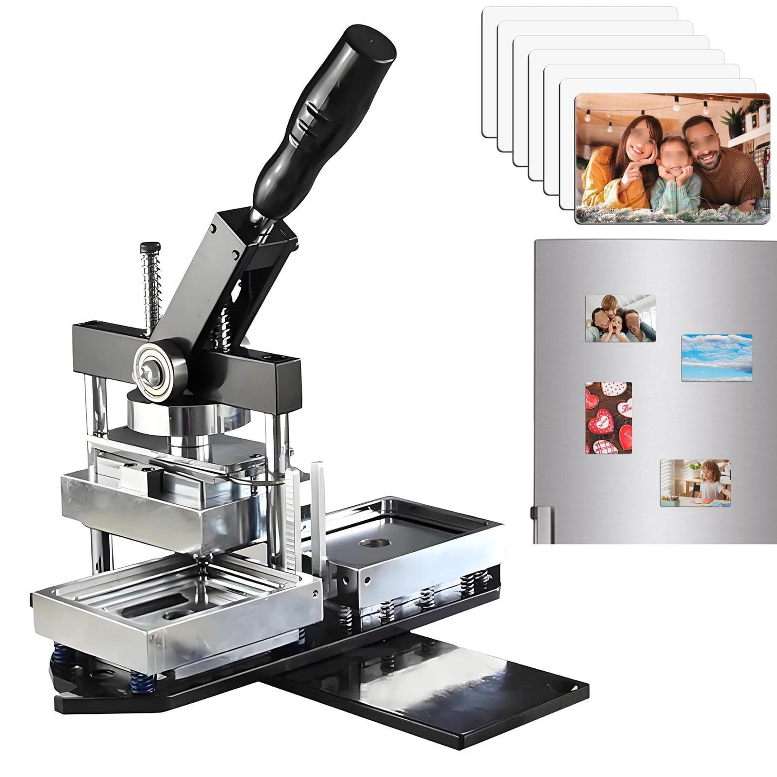 LoJax Fridge Magnet Button Making Machine 80x53mm/90x65mm Rectangle Refrigerator Magnets Maker Machine+Cutter+100pcs Materials Set for Home Creation