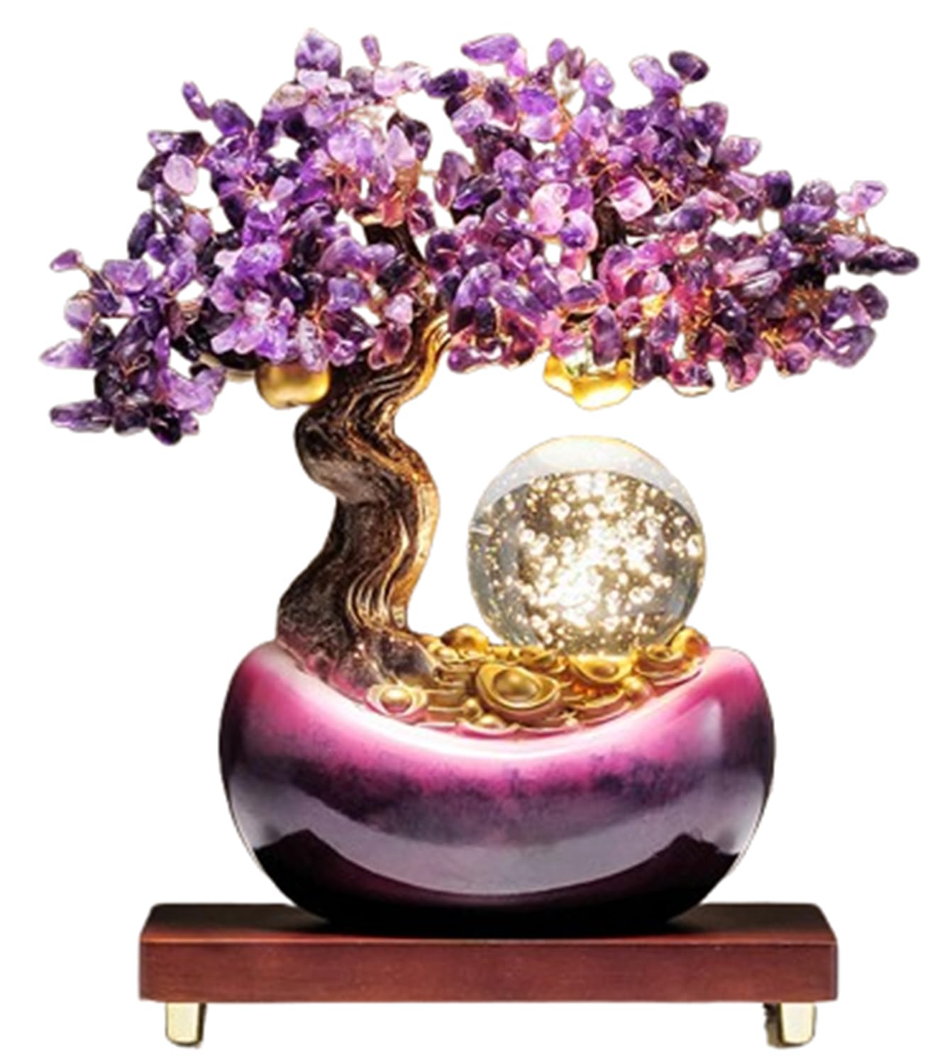 Statua decorativa forma albero cristallo ametista luce sfera cristallo
