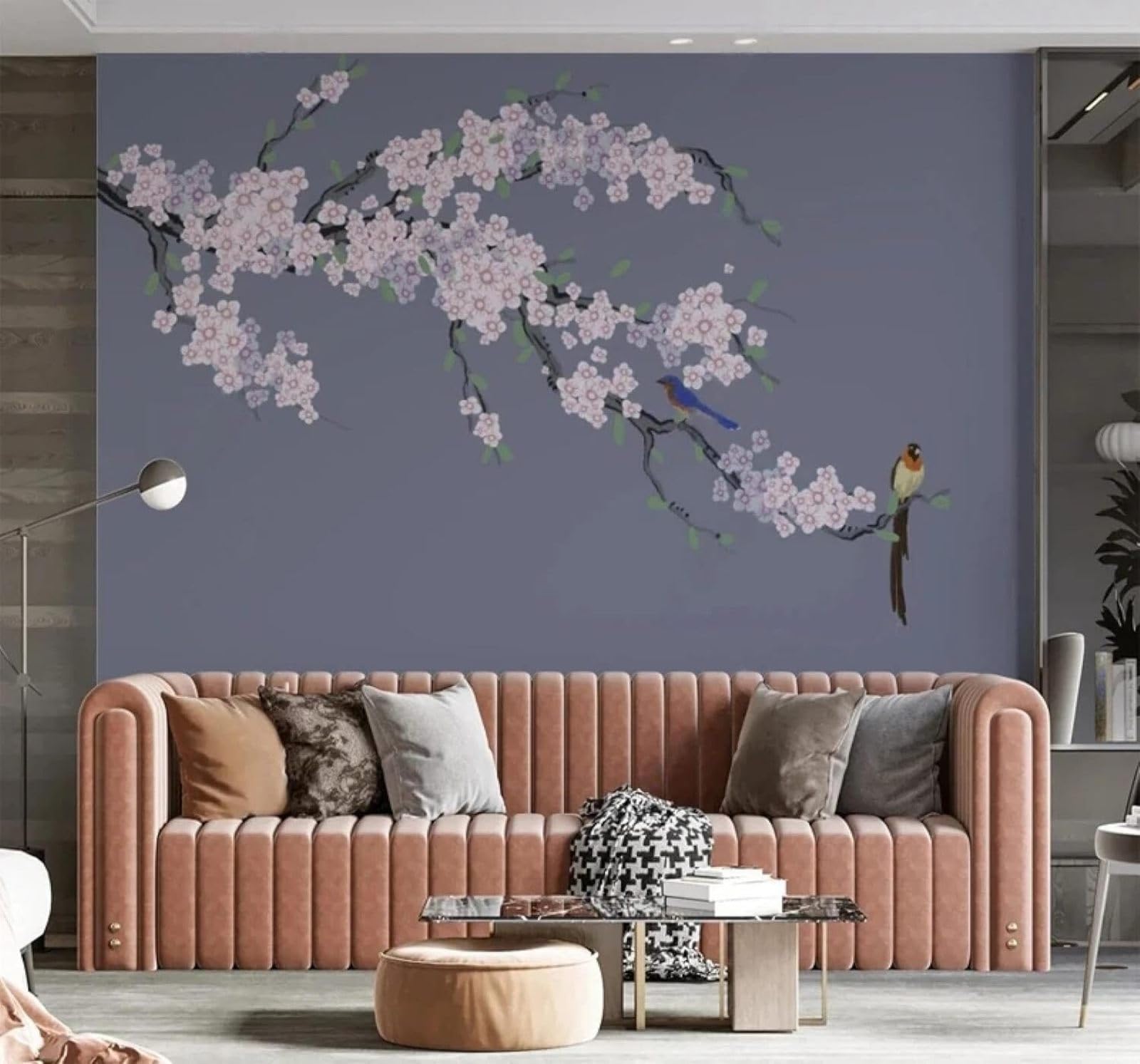 Xlming 400Cm×280Cm(B×H) Beautiful Elegant Hand Drawn Plum Blossoms Little Birds 3D Wallpaper Premium Textured Silk Study Dining Living Room Bedroom Sofa Tv Wall Easy Install-400Cm×280Cm