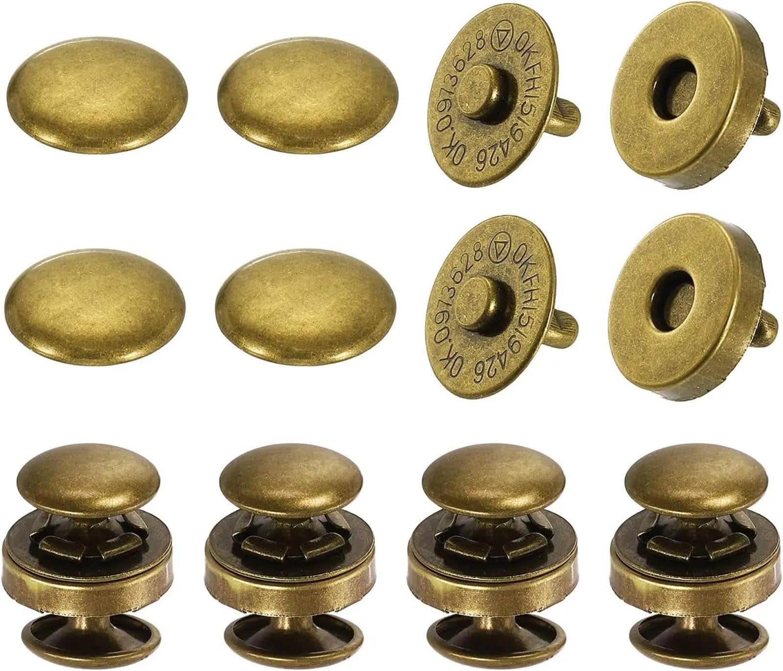 Magnetic Press Studs 10 Sets 14mm and 18mm Diameter Round Magnetic Snap, Strong Button Clasps Double-Sided Leather Snaps(14mm Bronze)