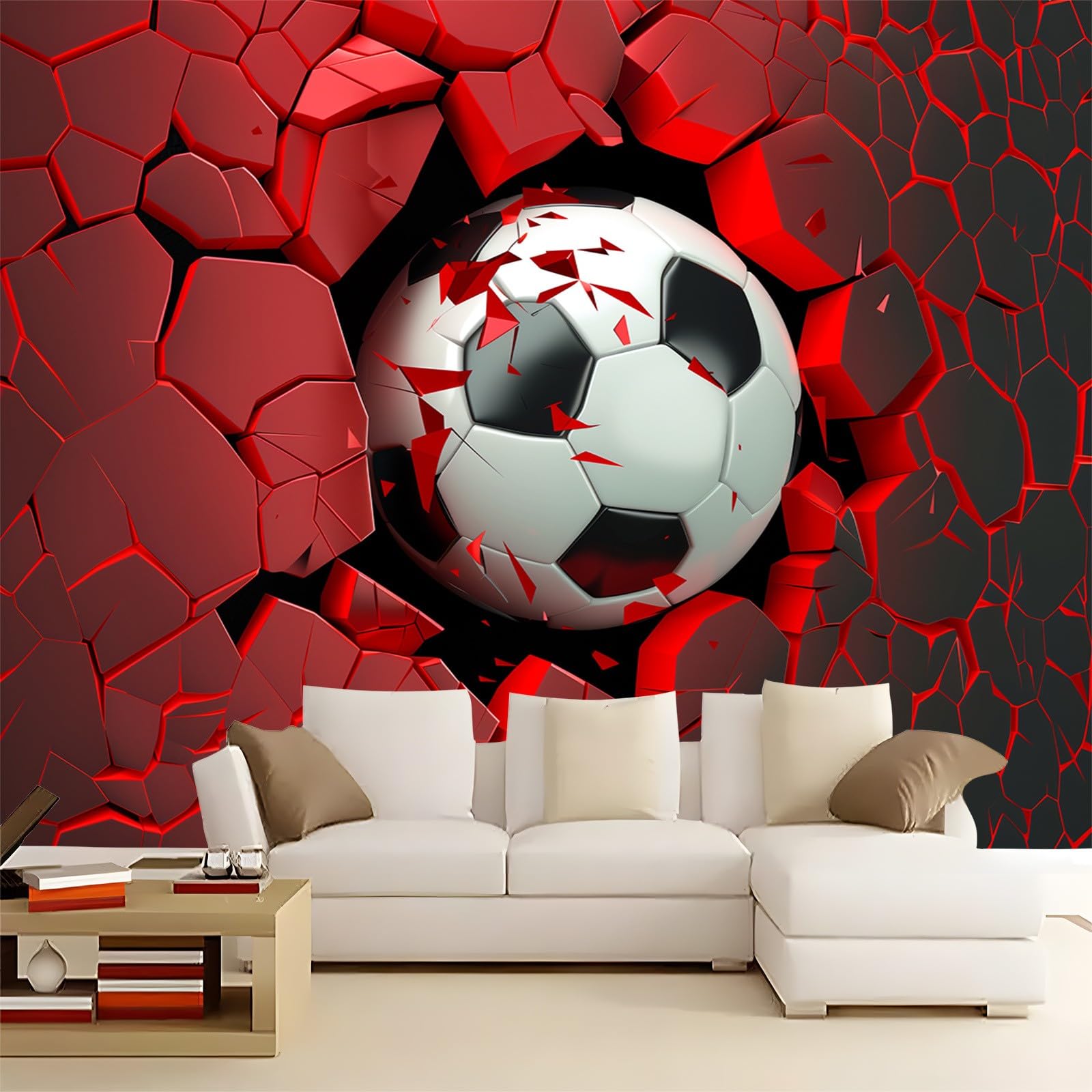 Carta da parati 250 x 175 cm Fotomurali in TNT Murale alla moda Decorazione da Muro Rosso Poster Gigante Design Carta perFootball rosso e nero