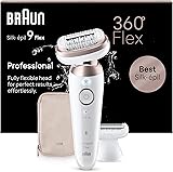 Braun Silk-épil 9 Flex, Epilator with 360 Degree Flexible Head for Easy Hair Removal, Wet & Dry, Lasting Smooth Skin, with Lady Shaver Head & Trimmer Comb, 9-030 3D, White/Rose Titan - 1