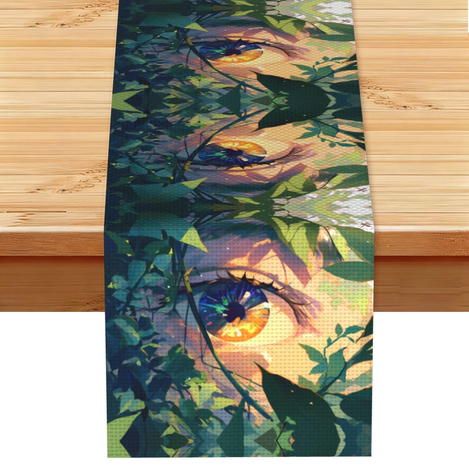 Colorful world in eyes Linen Feel Table Runner Wedding Party Home Decoration