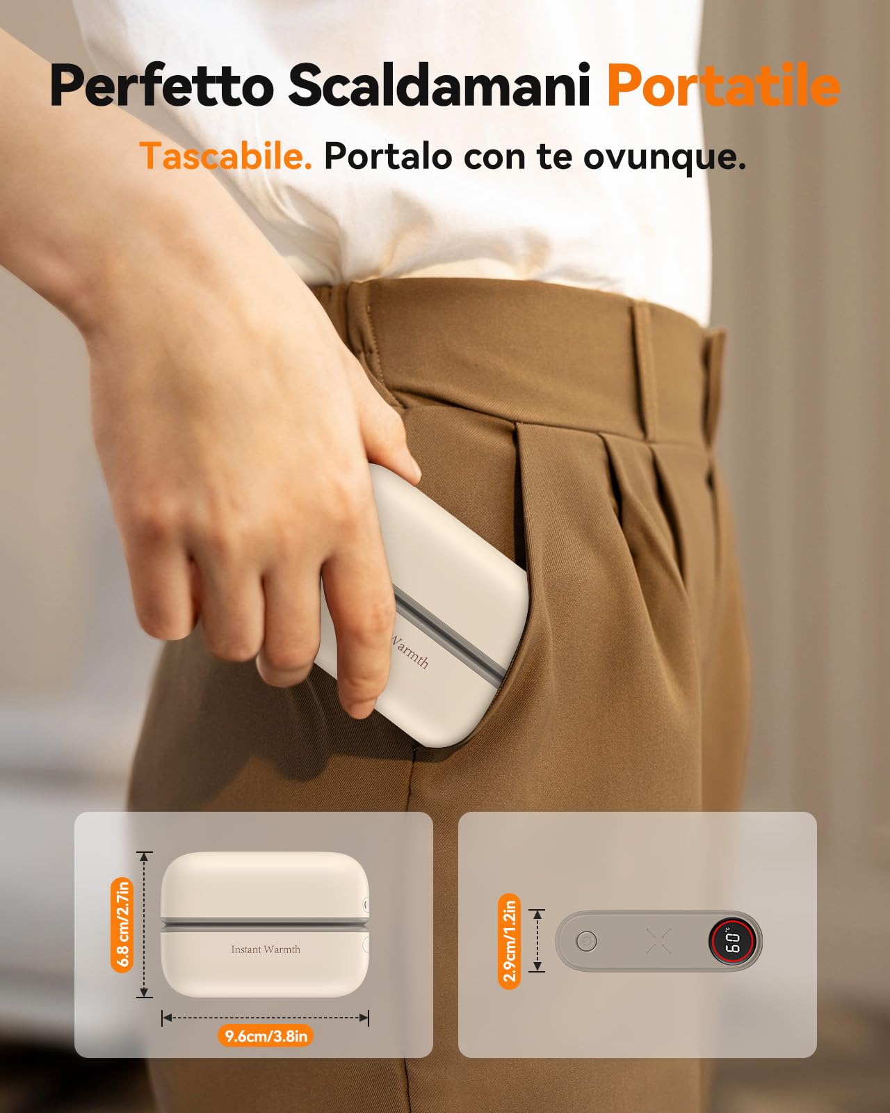 Scaldamani Ricaricabili Magnetico 2 in 1, Scaldamani Elettrico 8000mAh, 3 Livelli fino a 60°C/140°F, Scaldamani Portatile per Campeggio, Sport All'aperto, Escursionismo, Regali Natalizi,