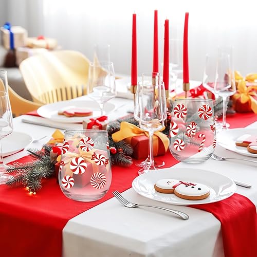 Miniatura 7 de Whaline 2 copas de vino sin tallo de Navidad de 17 onzas con tema de caramelo de Navidad, vasos de bastón de caramelo, vasos para suministros de